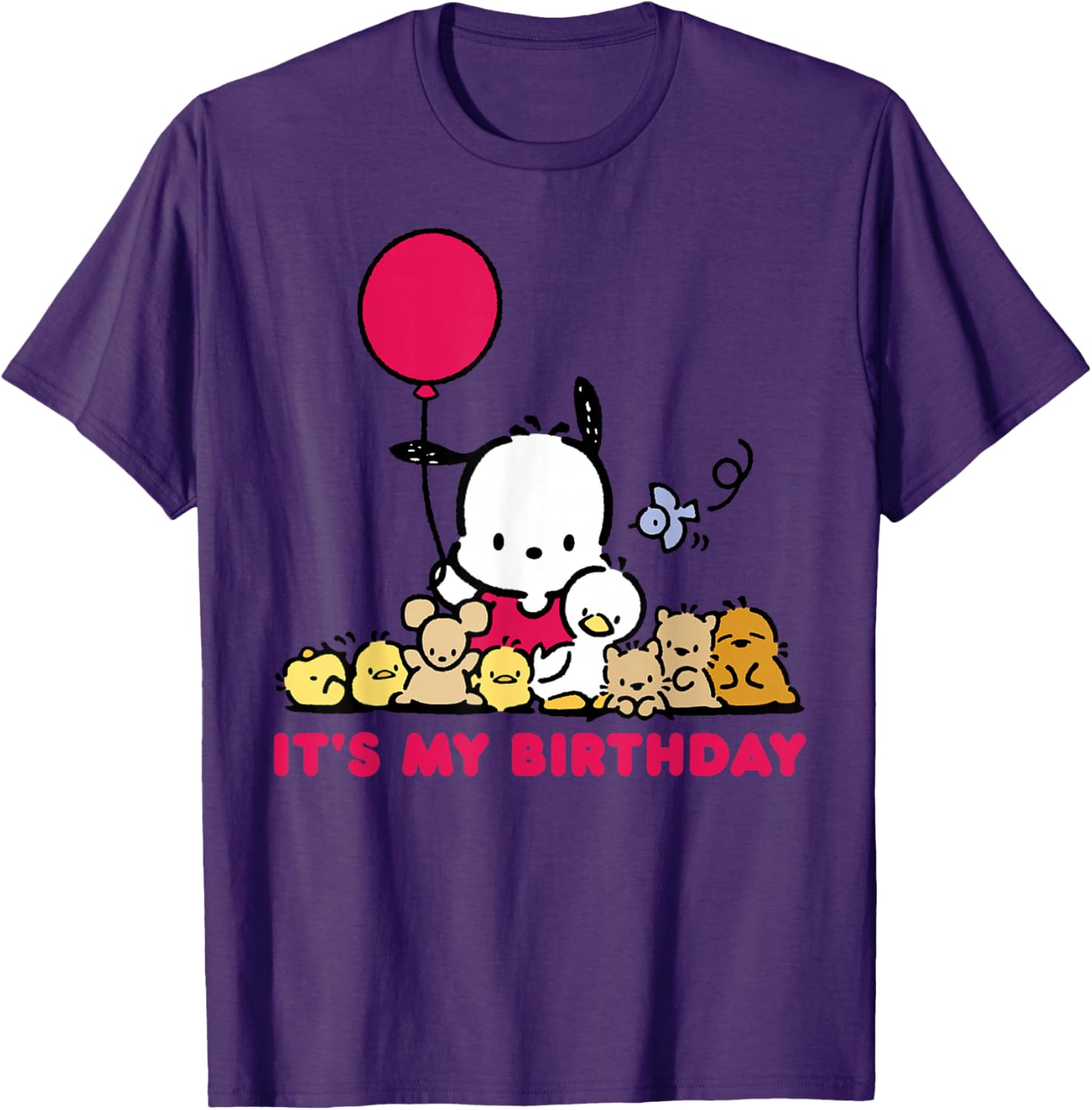 Pochacco Birthday T-Shirt for Adults, Grey Short Sleeve Classic Fit - 1