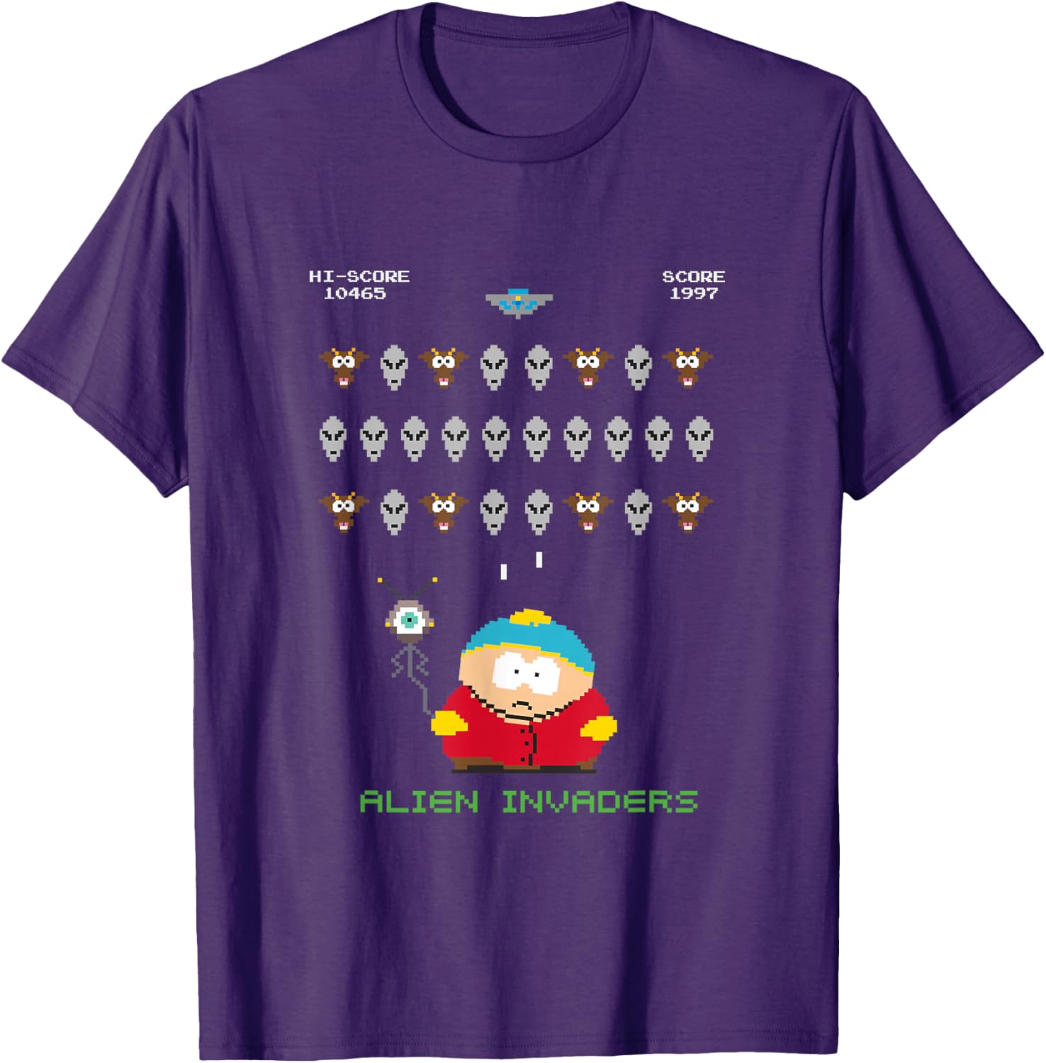 South Park Cartman Alien Invaders 8-Bit Pixel T-Shirt for Fans - 10