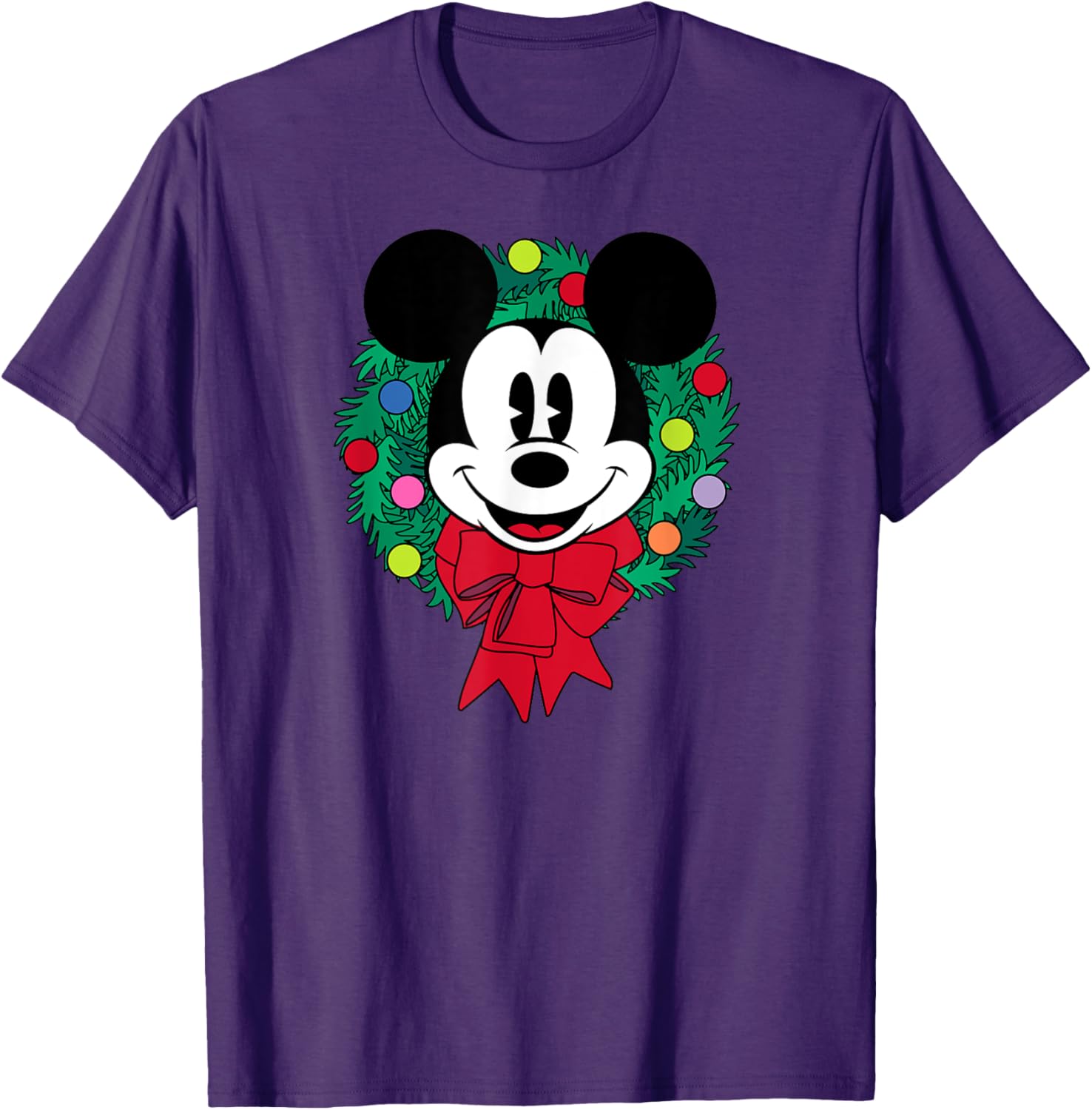Festive Mickey Mouse Christmas Wreath T-Shirt for Men, Blue Small - 8