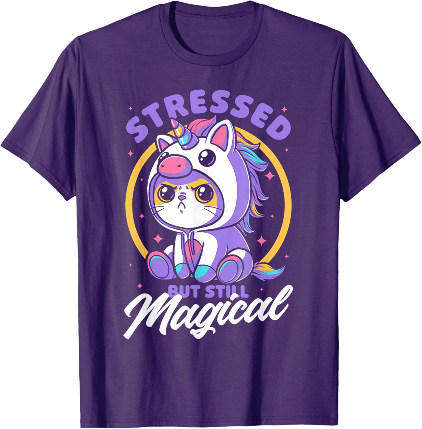 Stressed But Still Magical Cute Cat Unicorn T-Shirt for Cat Lovers - 9