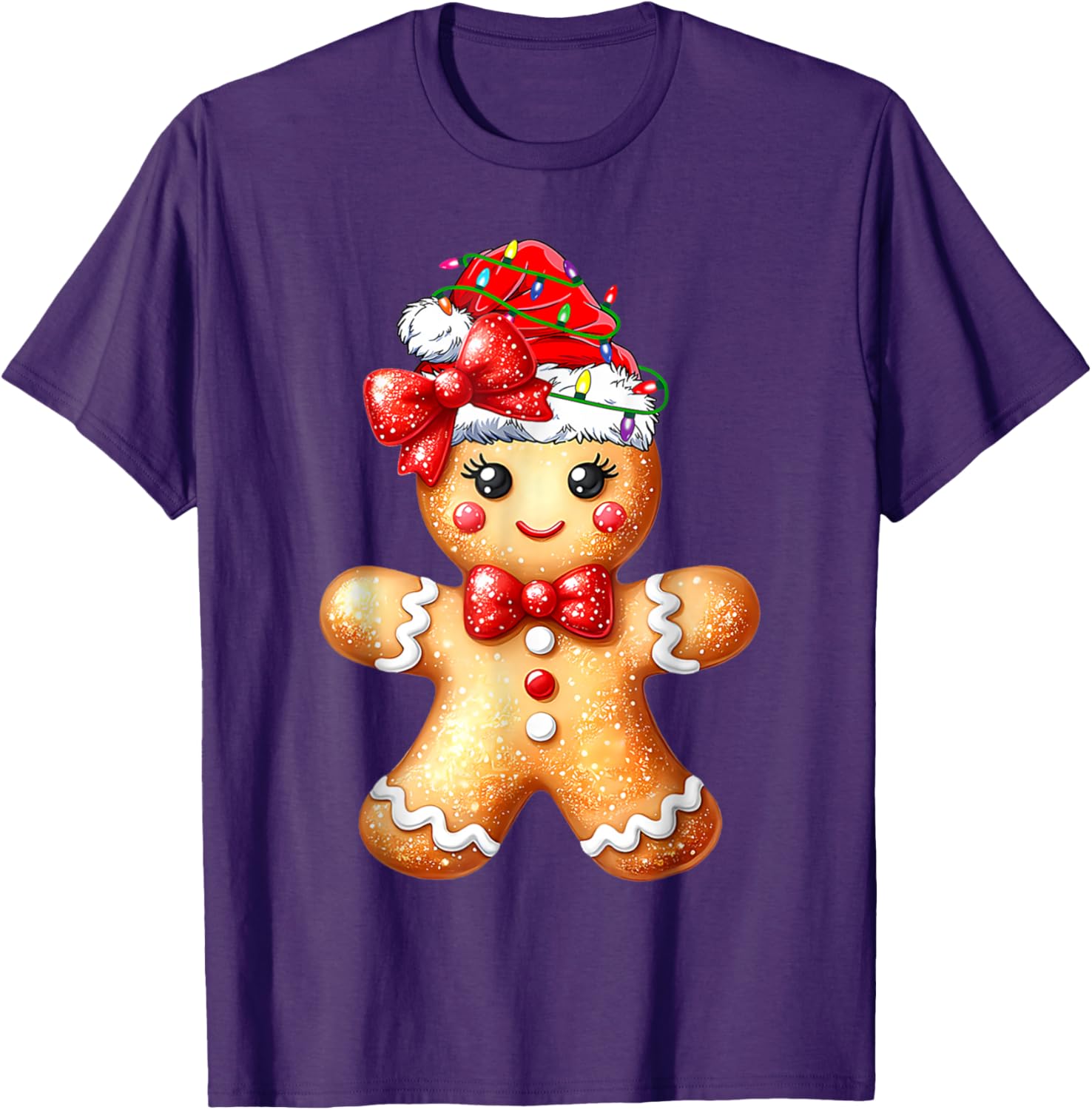 Merry Christmas Gingerbread Santa T-Shirt for Girls and Women - 13