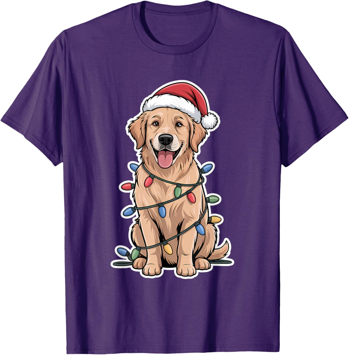 Adorable Golden Retriever in Christmas Lights T-Shirt for Dog Lovers - 2
