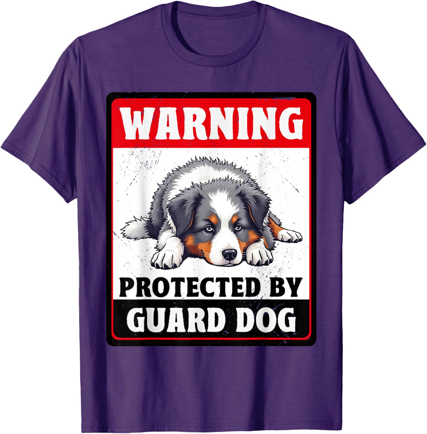 Warning Protected by Australian Shepherd Dog T-Shirt for Men and Women - 11
