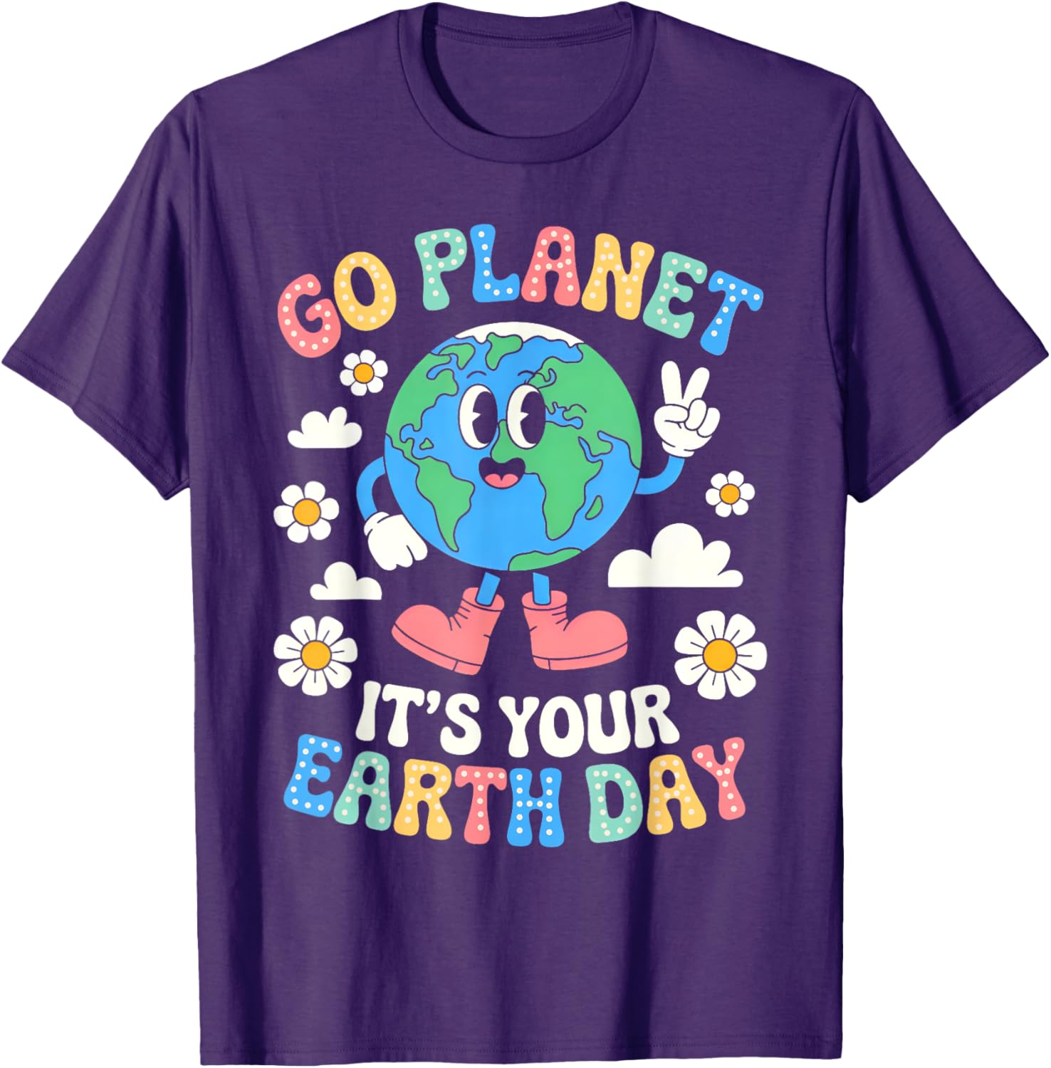 Groovy Go Planet Earth Day 2025 Retro Teacher Kids T-Shirt - 2