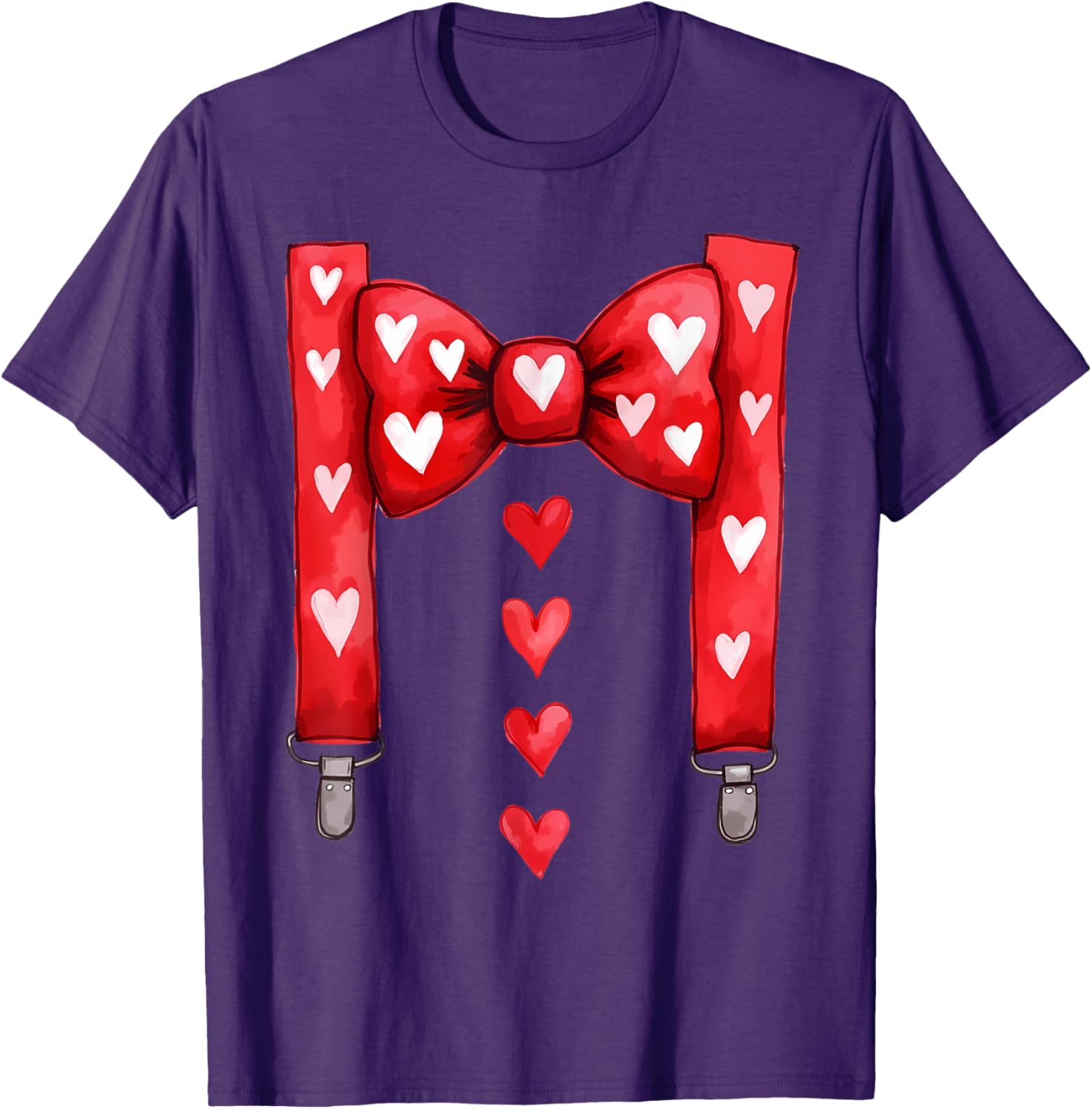 Red Hearts Bow Tie Suspenders T-Shirt for Toddler Boys Valentine's Day - 19