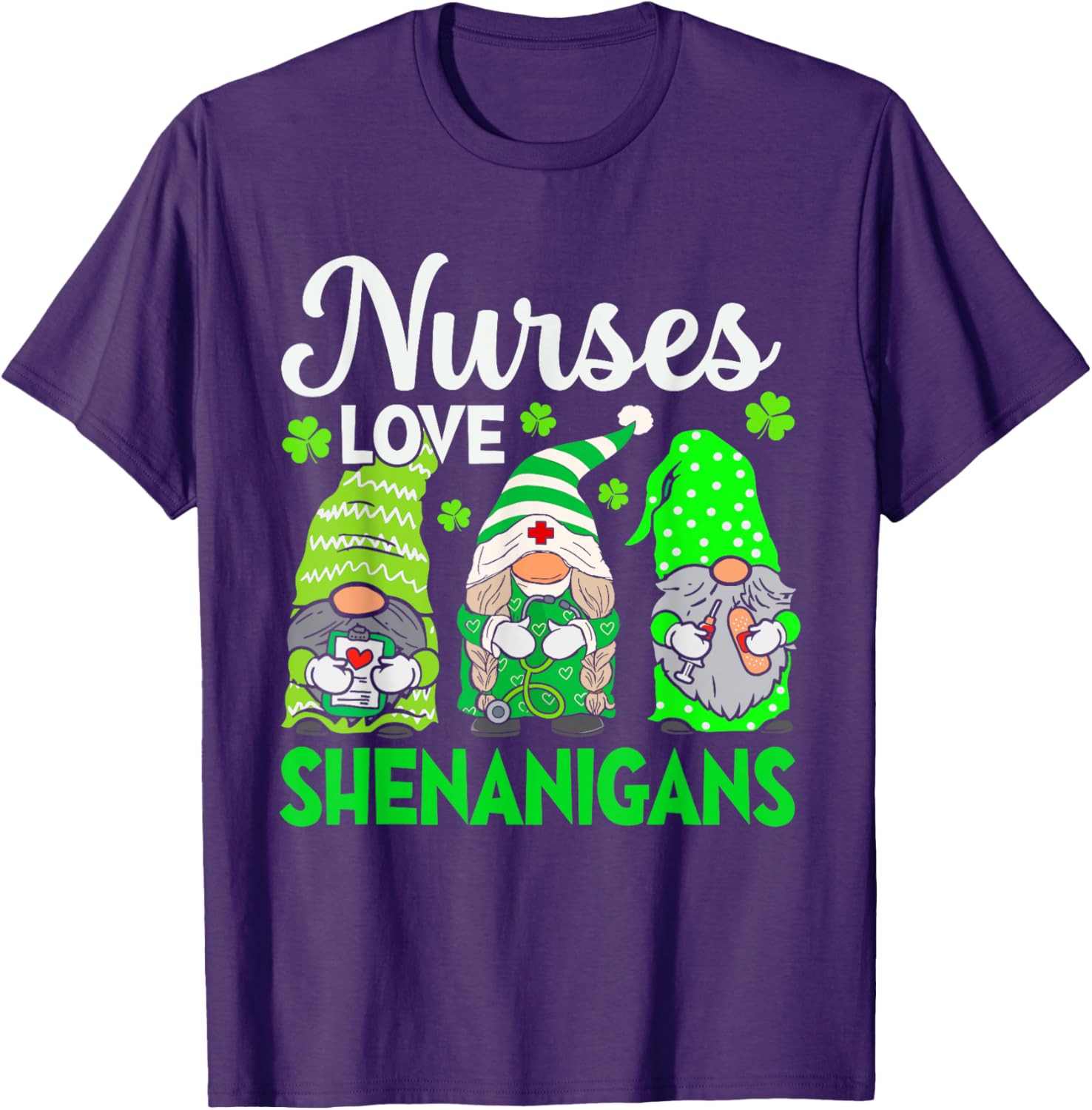 St Patricks Day Gnomes Nurses Love Shenanigans Scrub Top for Women - 4