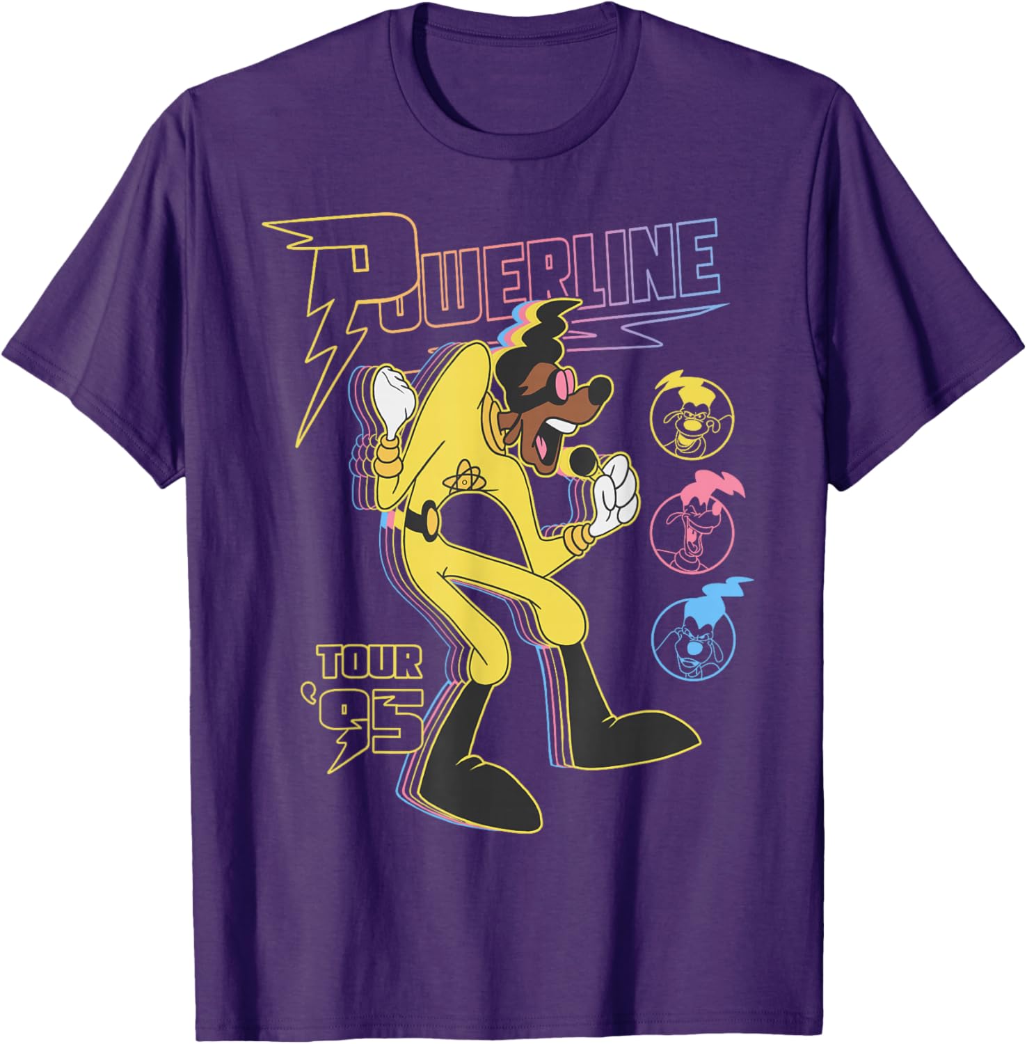 Retro Goofy Movie Powerline Tour 95 Neon Poster T-Shirt for Fans - 4
