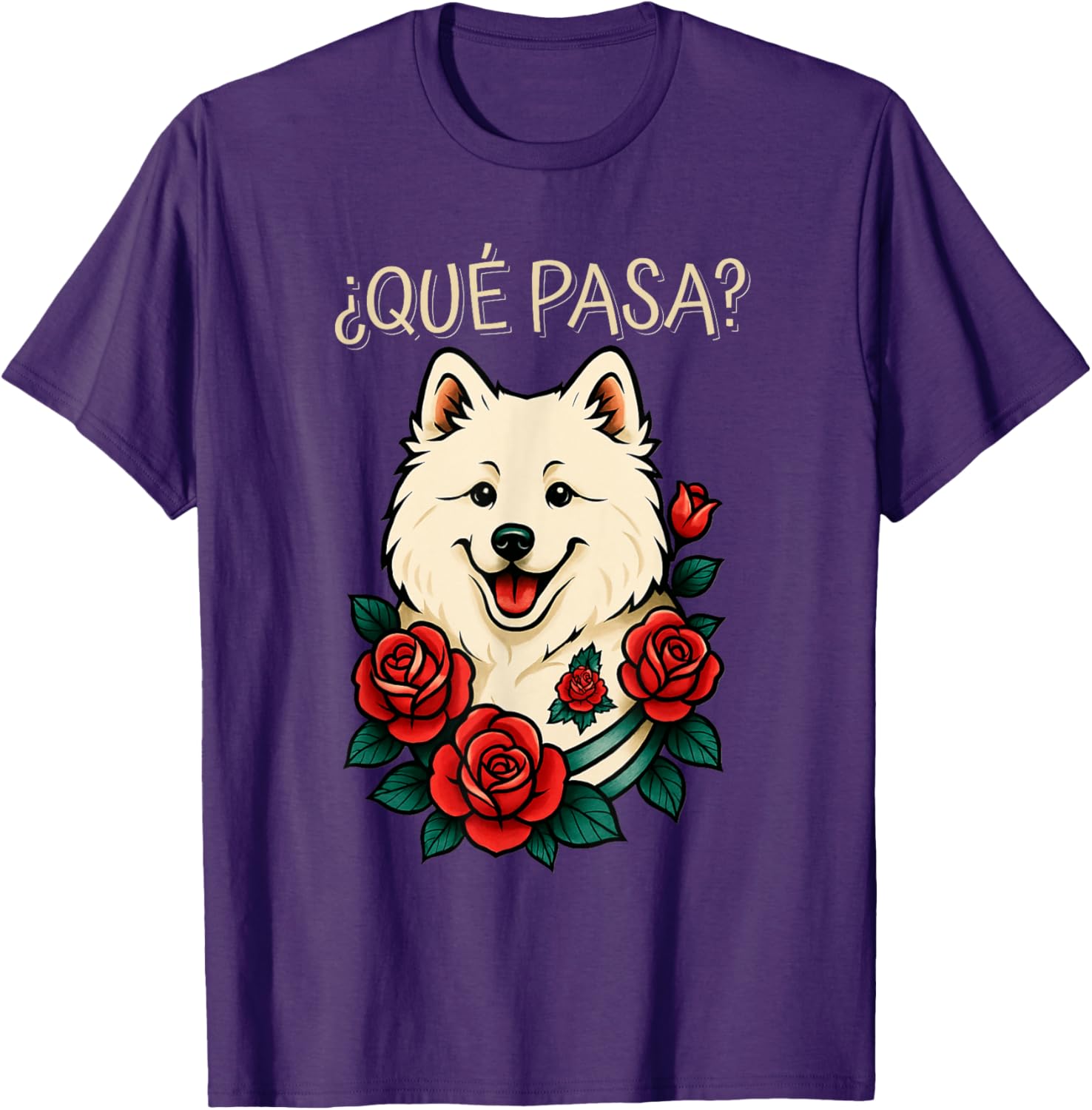 Que Pasa Samoyed Roses Tattoo Style T-Shirt for Dog Lovers - 4