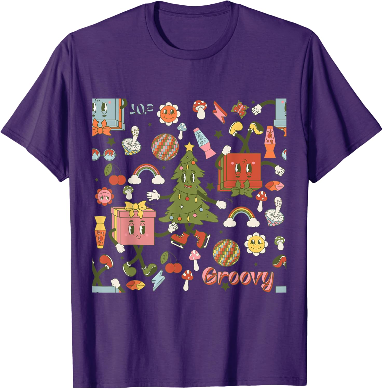 Retro 1970s Disco Christmas Tree Ugly Xmas T-Shirt for Fun Holiday Style - 13