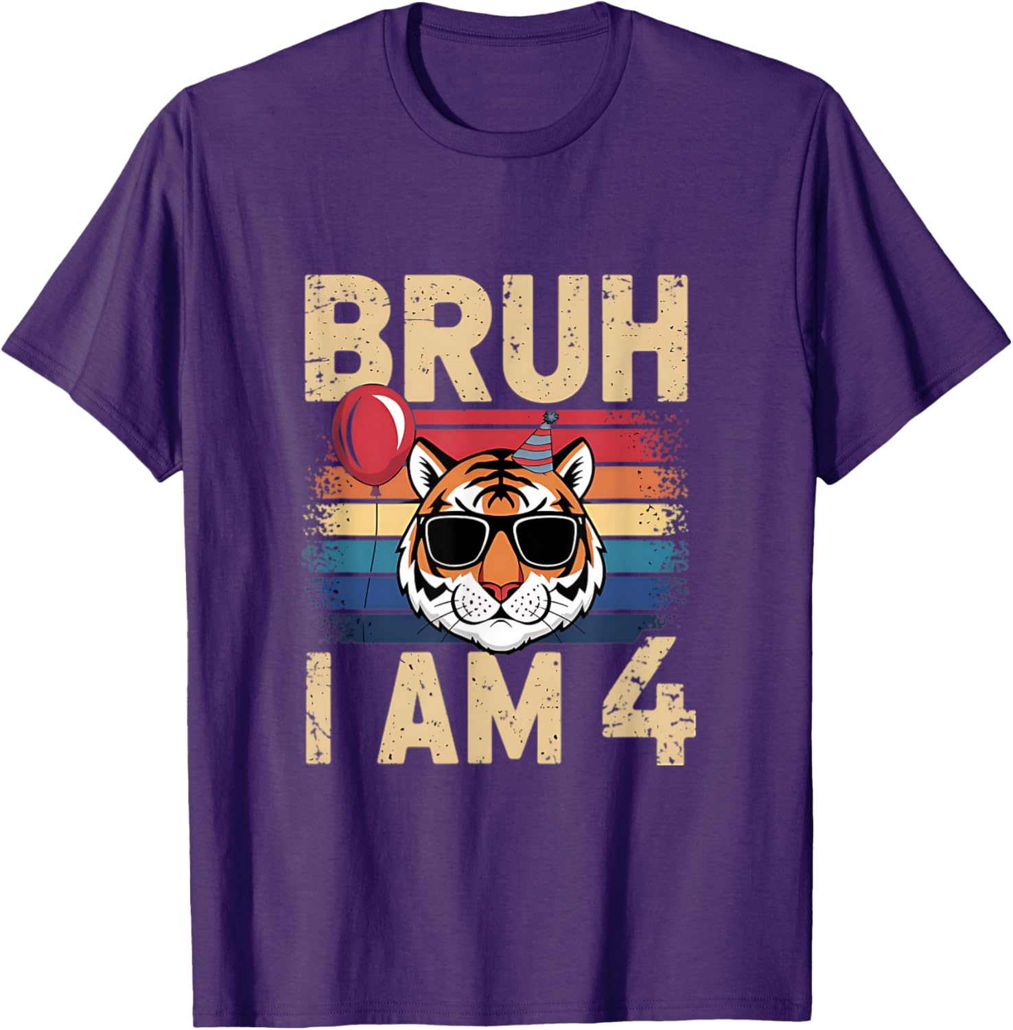 Retro Sunset Tiger Kids T-Shirt for 4th Birthday Celebration - 2