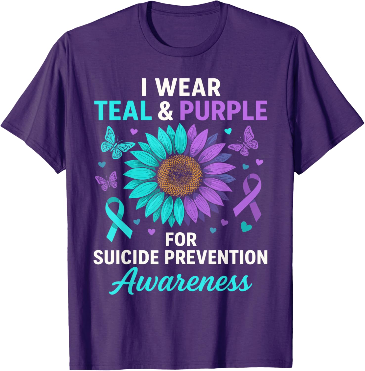 Teal and Purple Suicide Prevention Awareness T-Shirt for Supportive Style - 1