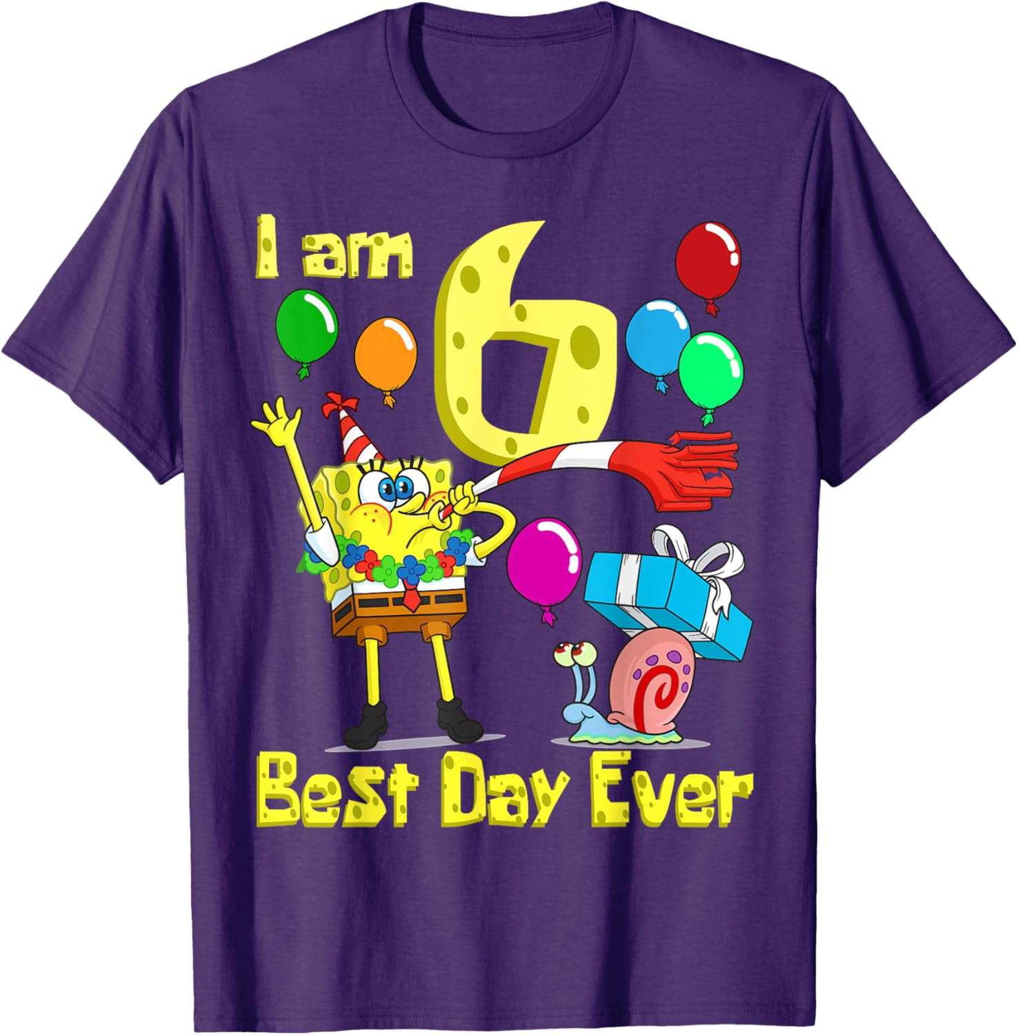 SpongeBob SquarePants Birthday T-Shirt for 6 Year Olds Fun Party Wear - 6