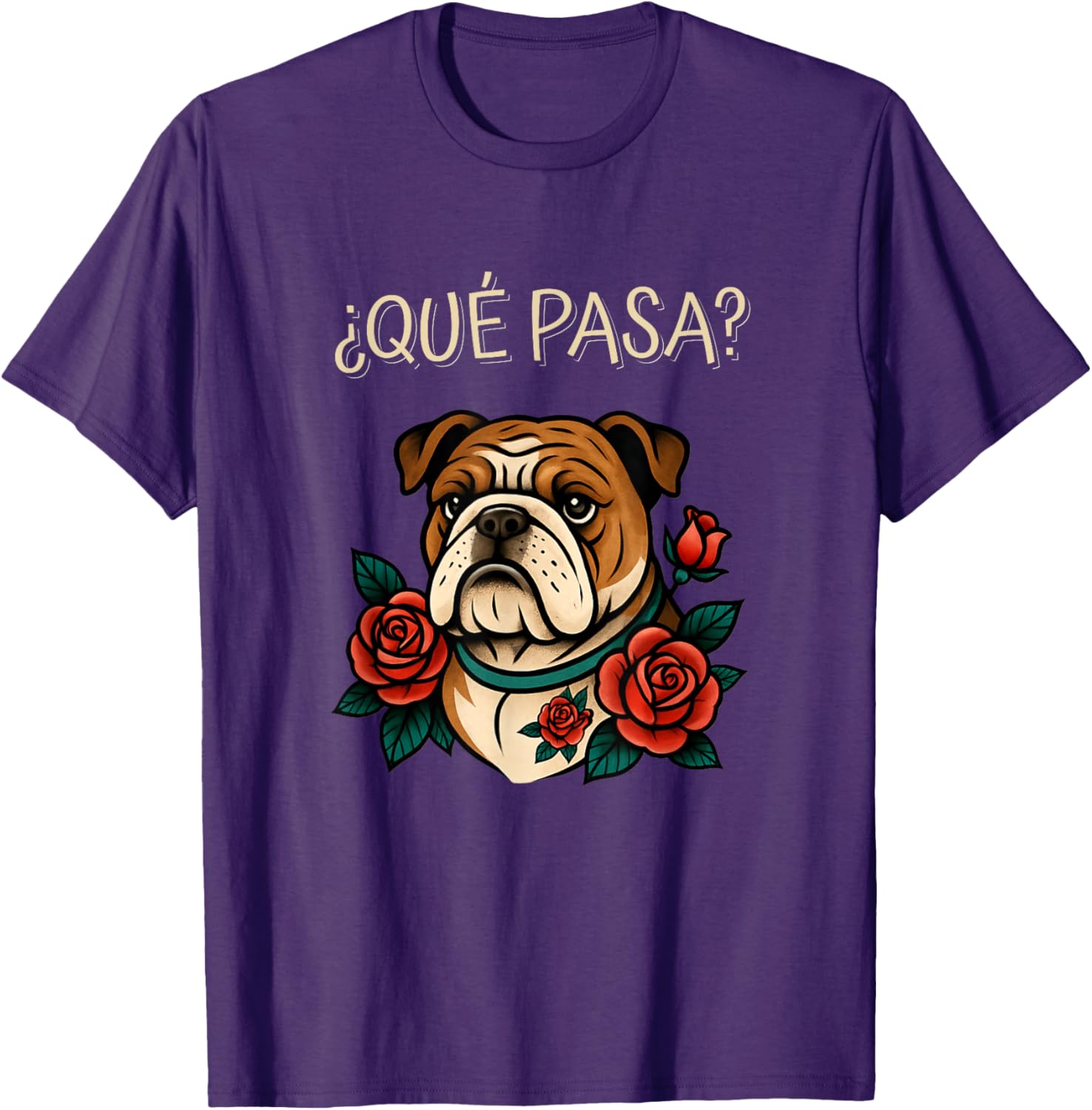 Que Pasa English Bulldog Roses Tattoo Style T-Shirt for Dog Lovers - 5