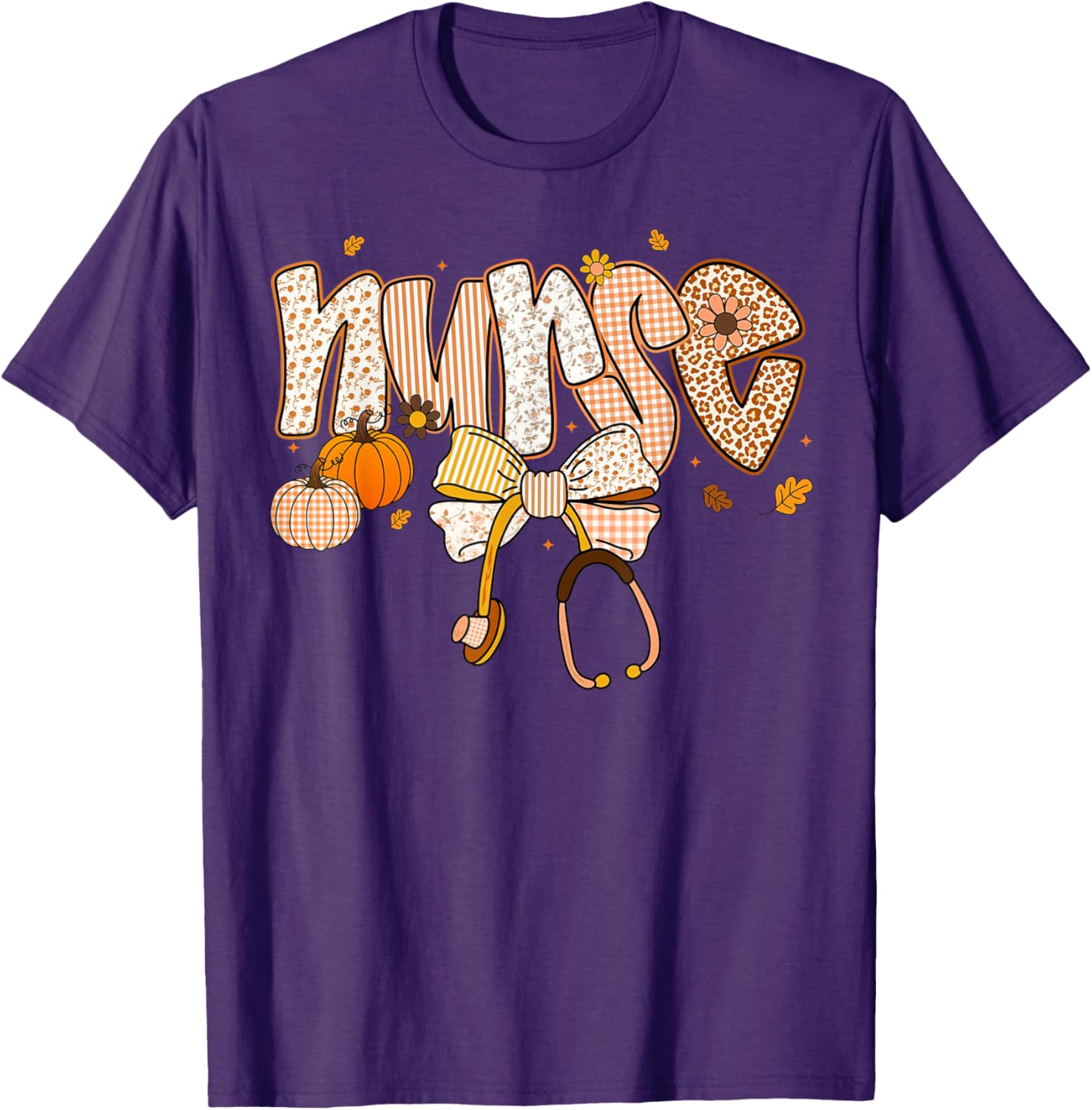 Pumpkin Nurse Thanksgiving Stethoscope Fall Scrub Top T-Shirt for ER - 1