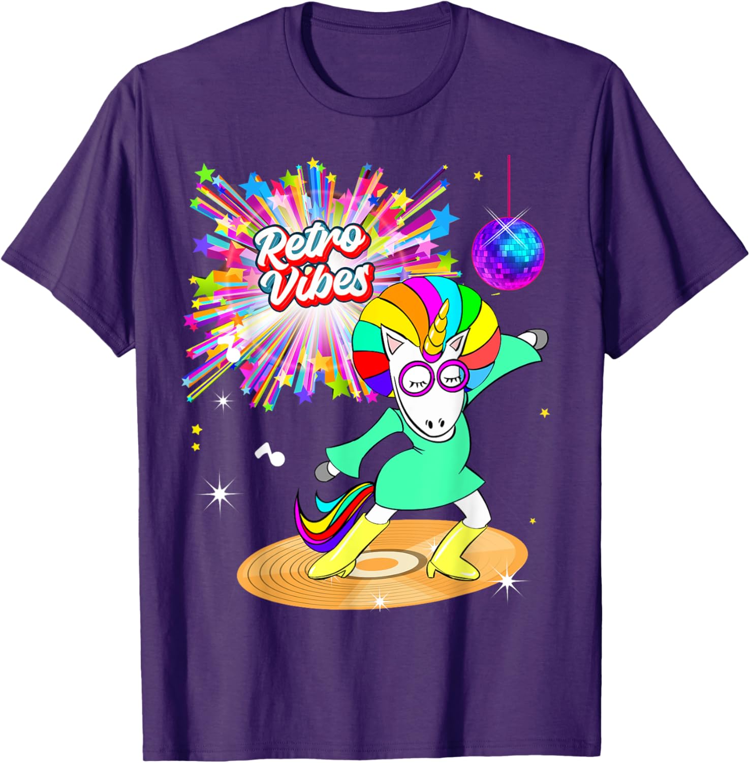 Retro Vibes Unicorn Dancing on Vinyl T-Shirt for Moms and Wives - 3