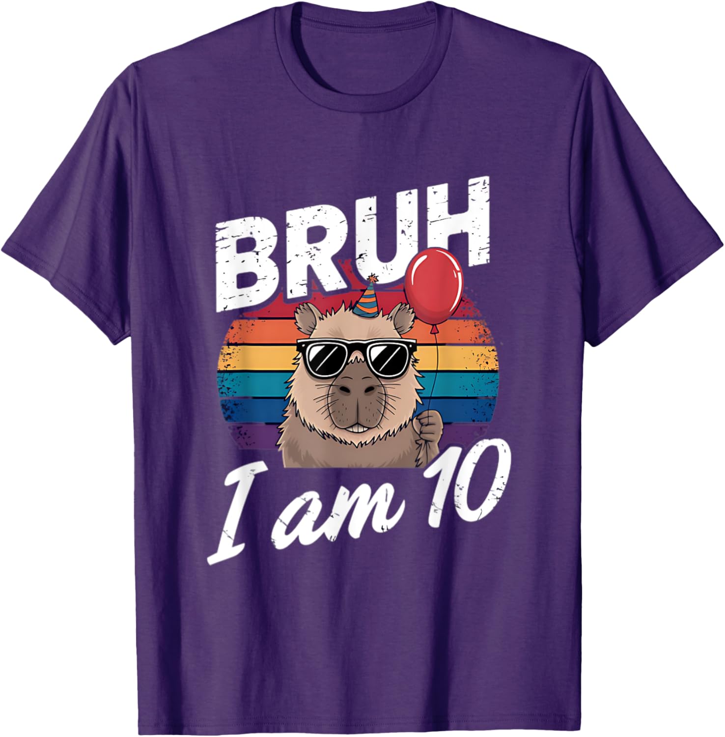 Retro Sunset Capybara T-Shirt for Kids' 10th Birthday Celebration - 6