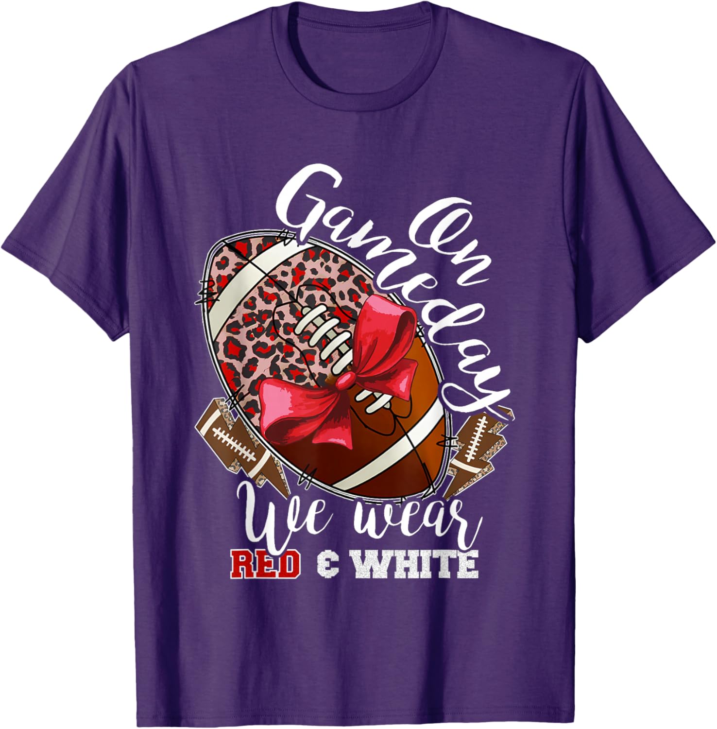 On Gameday Football We Wear Red and White School Spirit T-Shirt - 17
