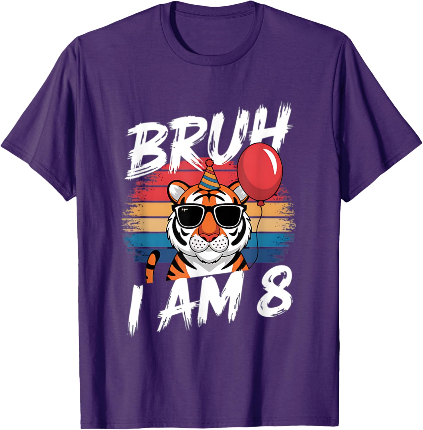 Retro Sunset Tiger Shirt for 8 Year Old's Birthday Party Fun - 5