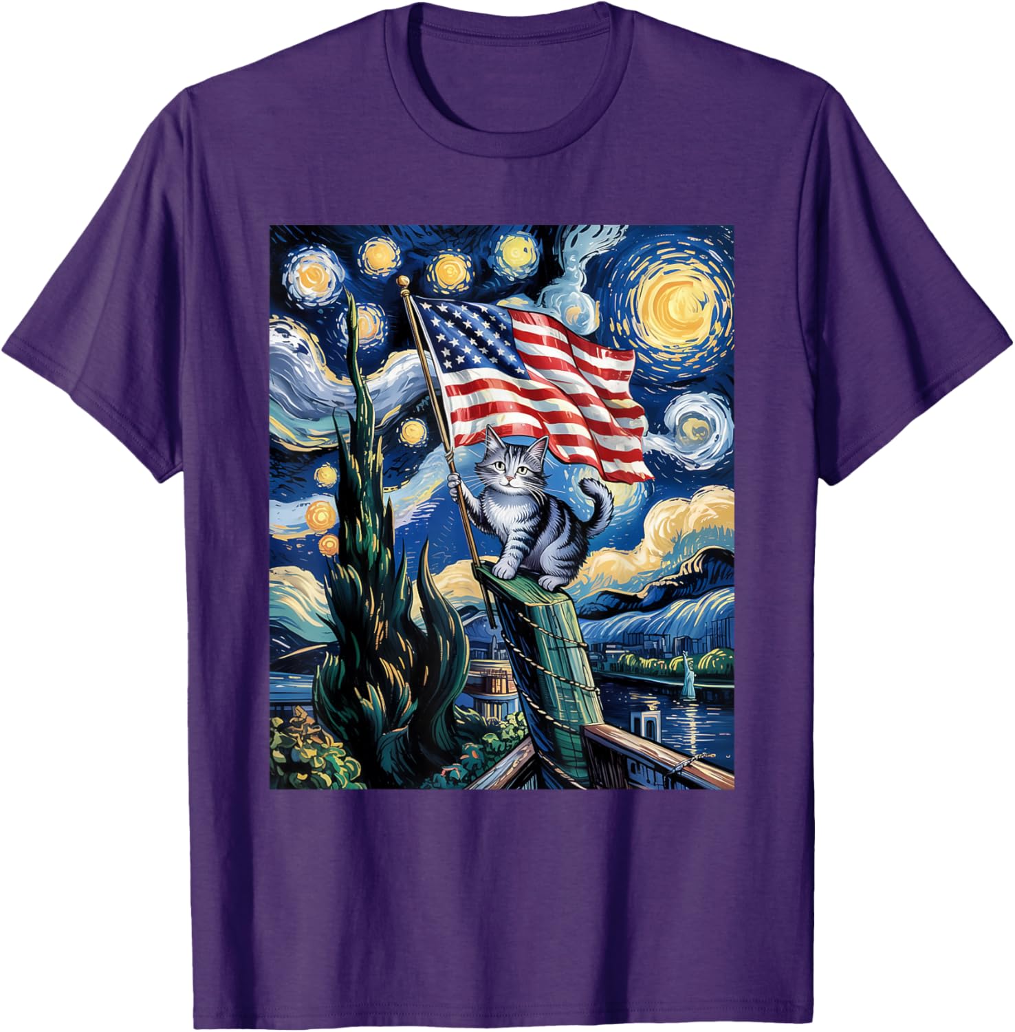 Starry Night Patriotic Cat T-Shirt for 4th of July Celebrate in Style - 28