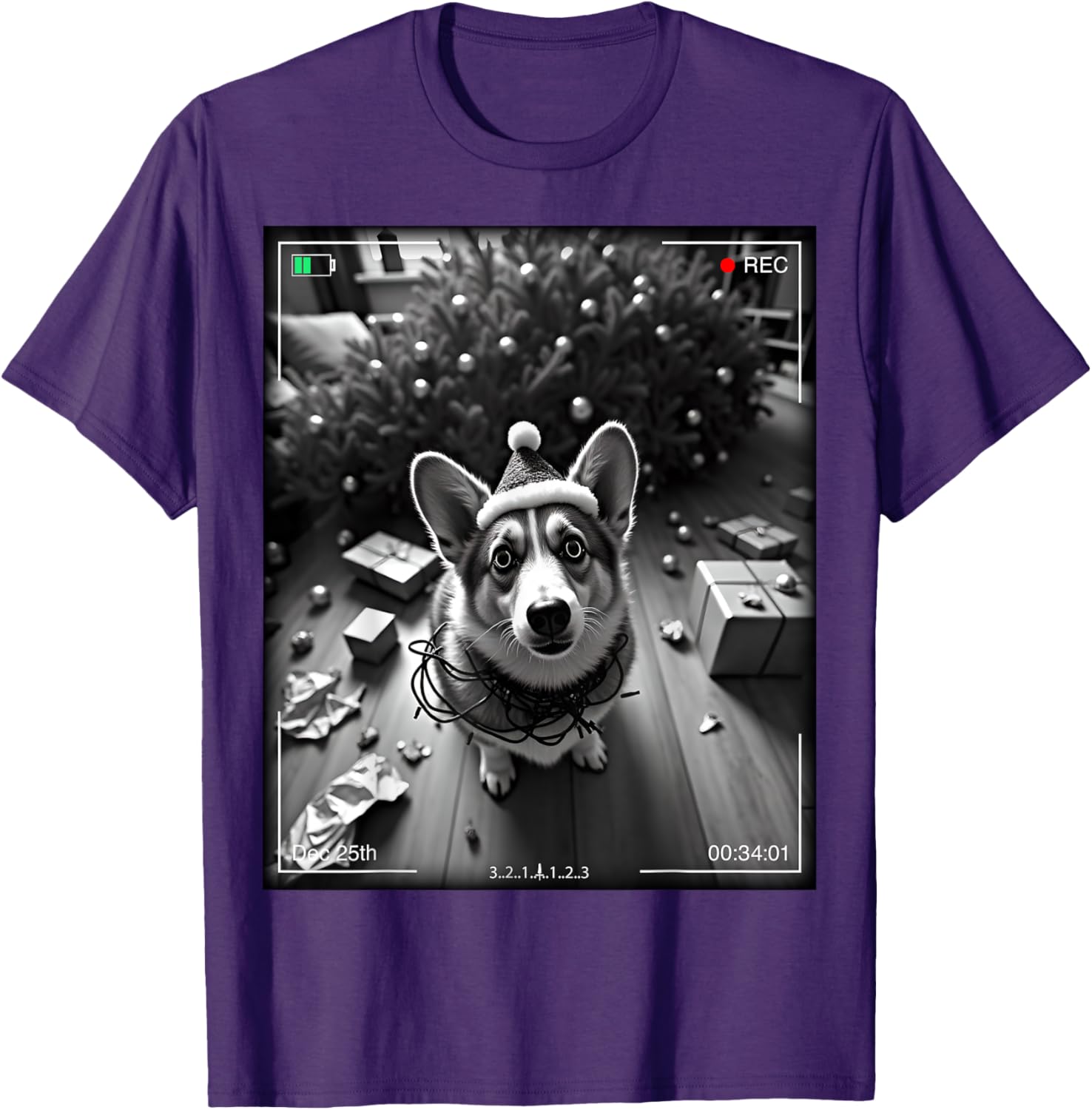 Christmas Corgi Caught on Camera Funny Holiday T-Shirt for Dog Lovers - 5