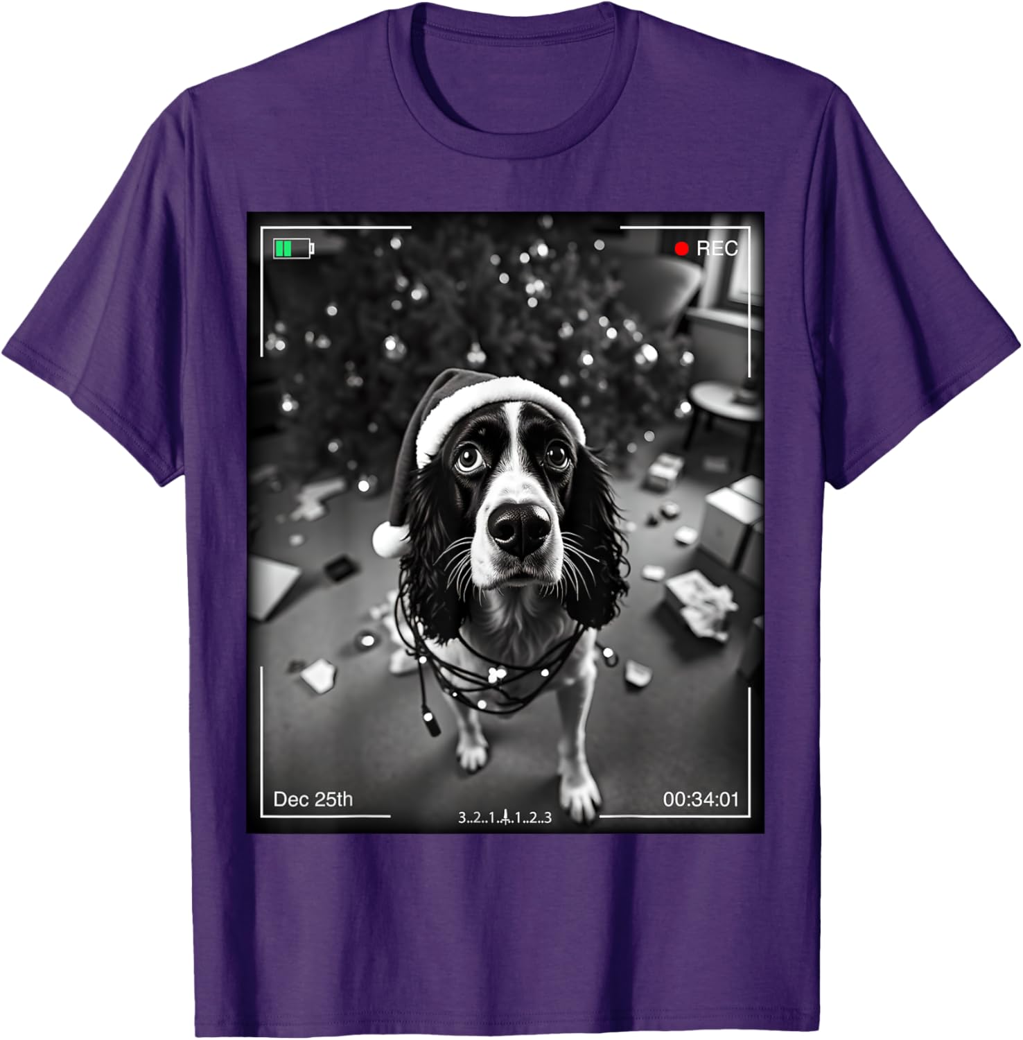 Christmas English Springer Spaniel Caught On Camera T-Shirt Gift Ideas - 3