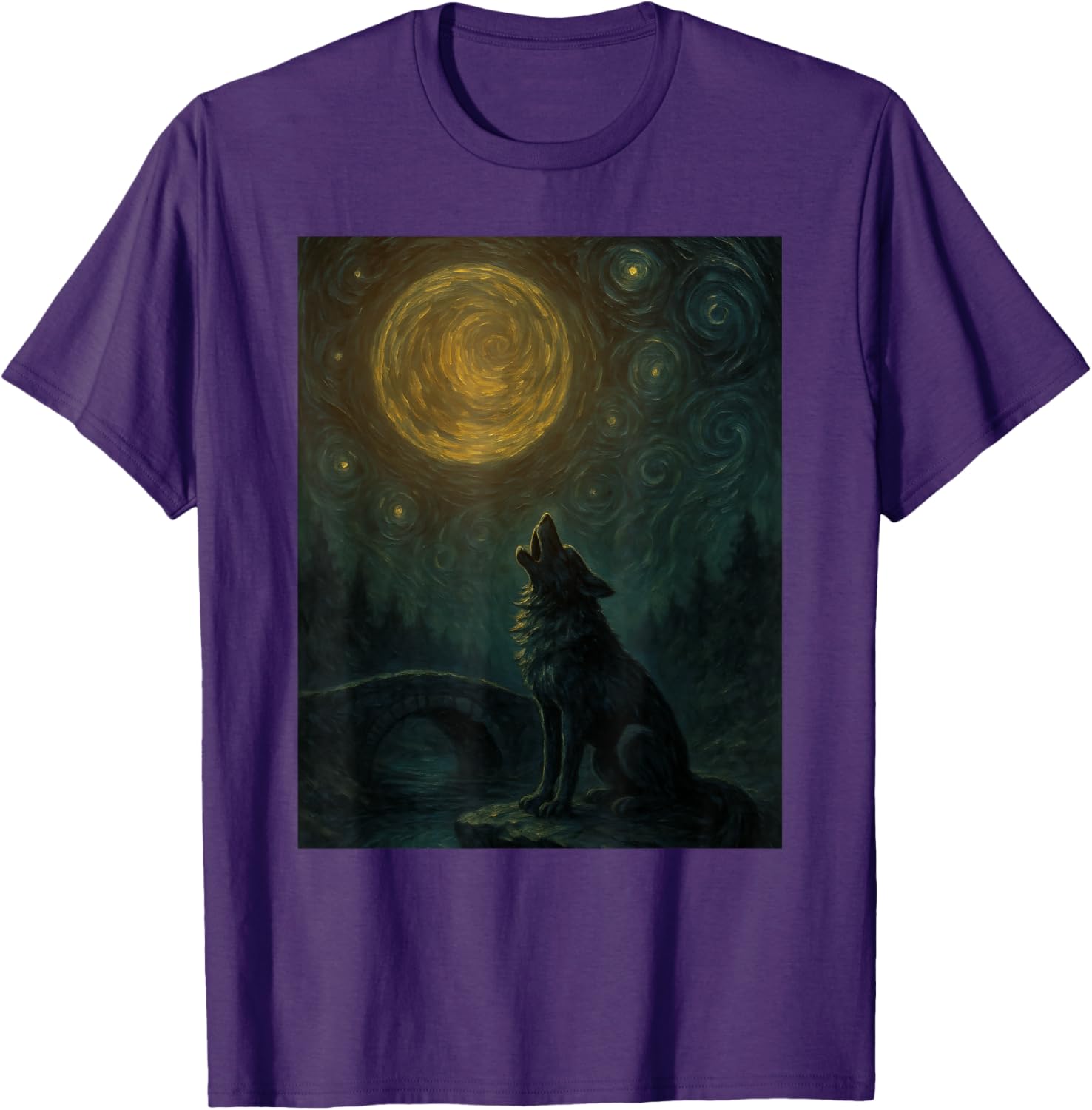 Wolf Starry Night Van Gogh Graphic T-Shirt for Art Lovers and Fashionistas - 15