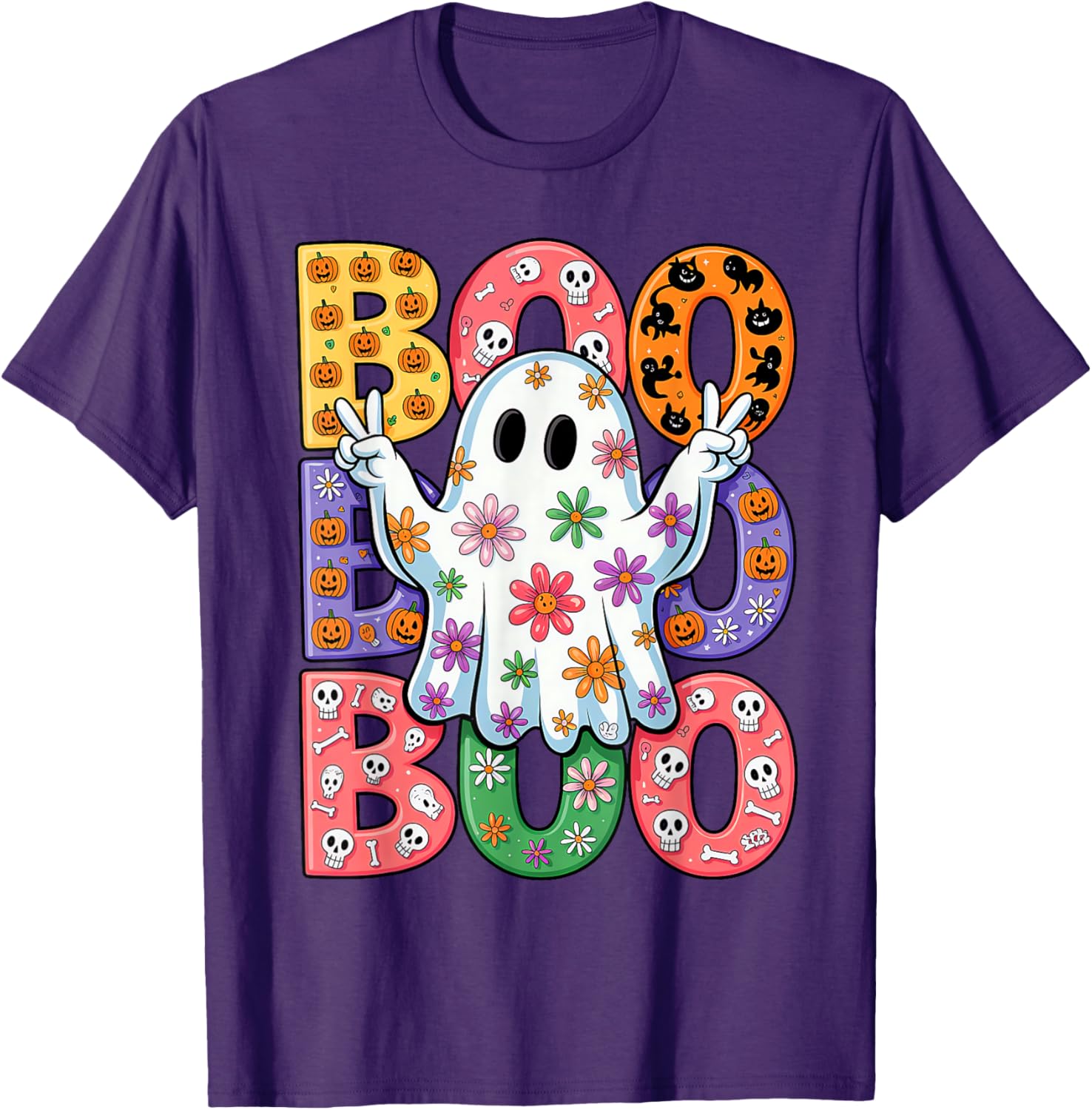 Cute Ghost Floral Halloween T-Shirt for Kids - Spooky Season Fun - 17