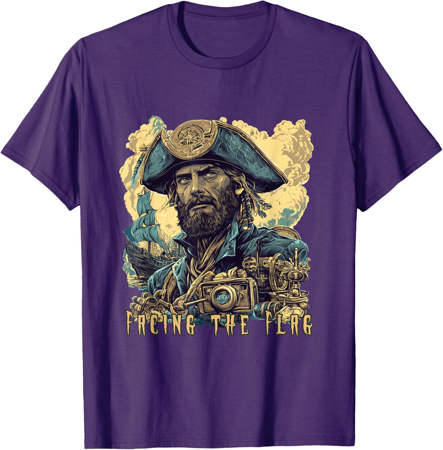 Vintage Jules Verne Sci-Fi T-Shirt Featuring Facing the Flag Design - 3