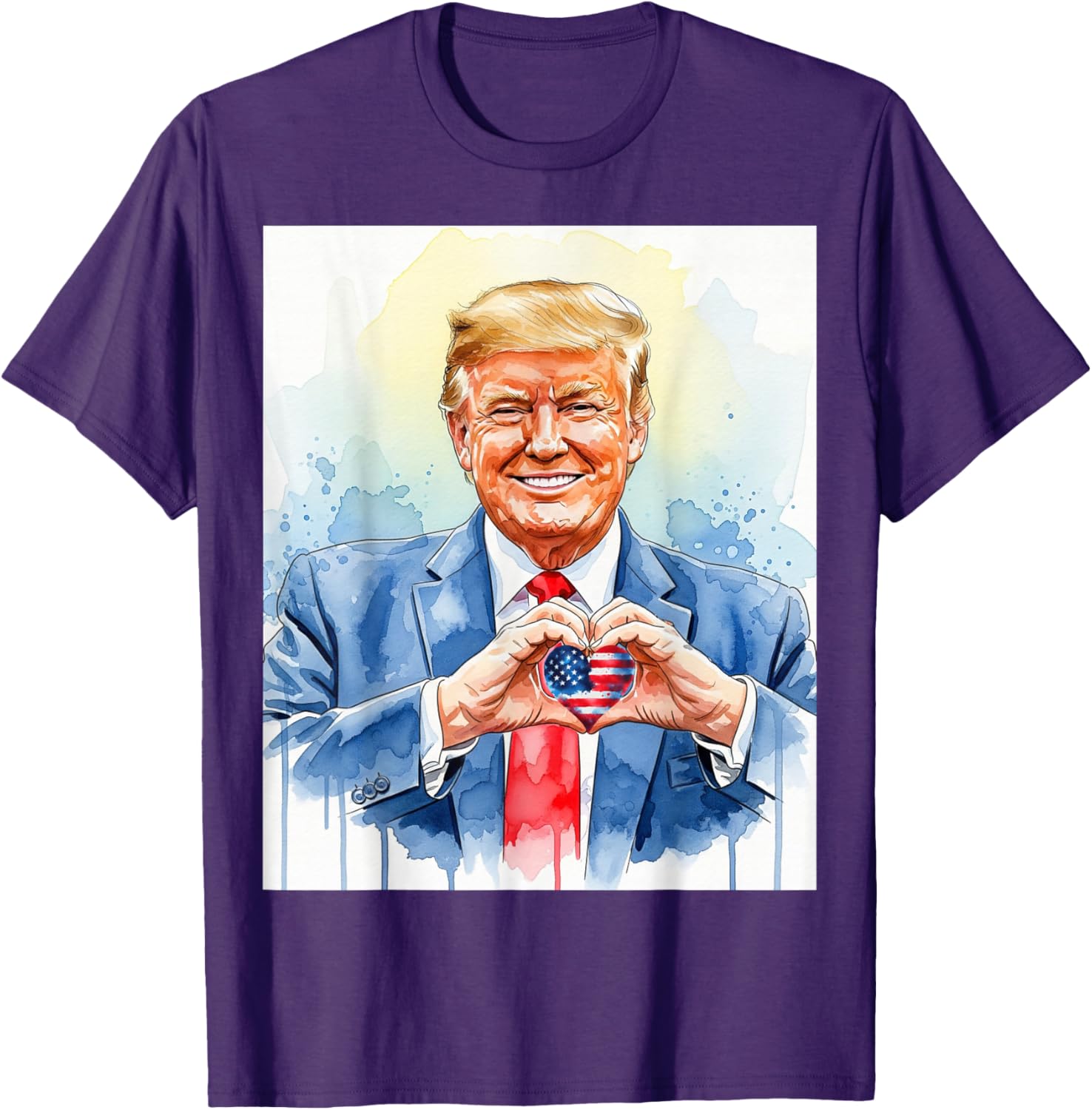 Patriotic Watercolor Trump Heart Hands T-Shirt for Proud Americans - 10