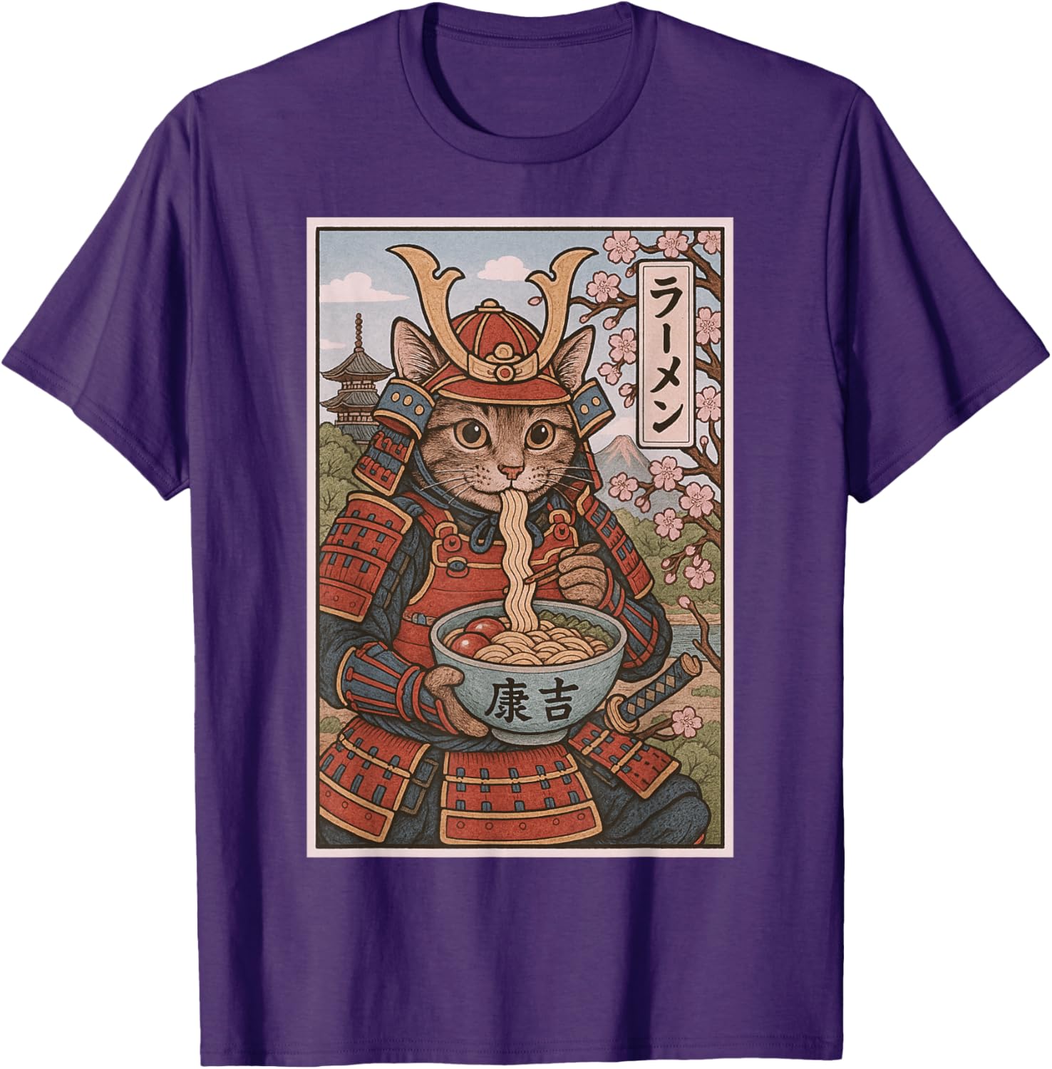 Samurai Cat Ramen Lovers T-Shirt - Cute Japanese Warrior Cat Tee - 10
