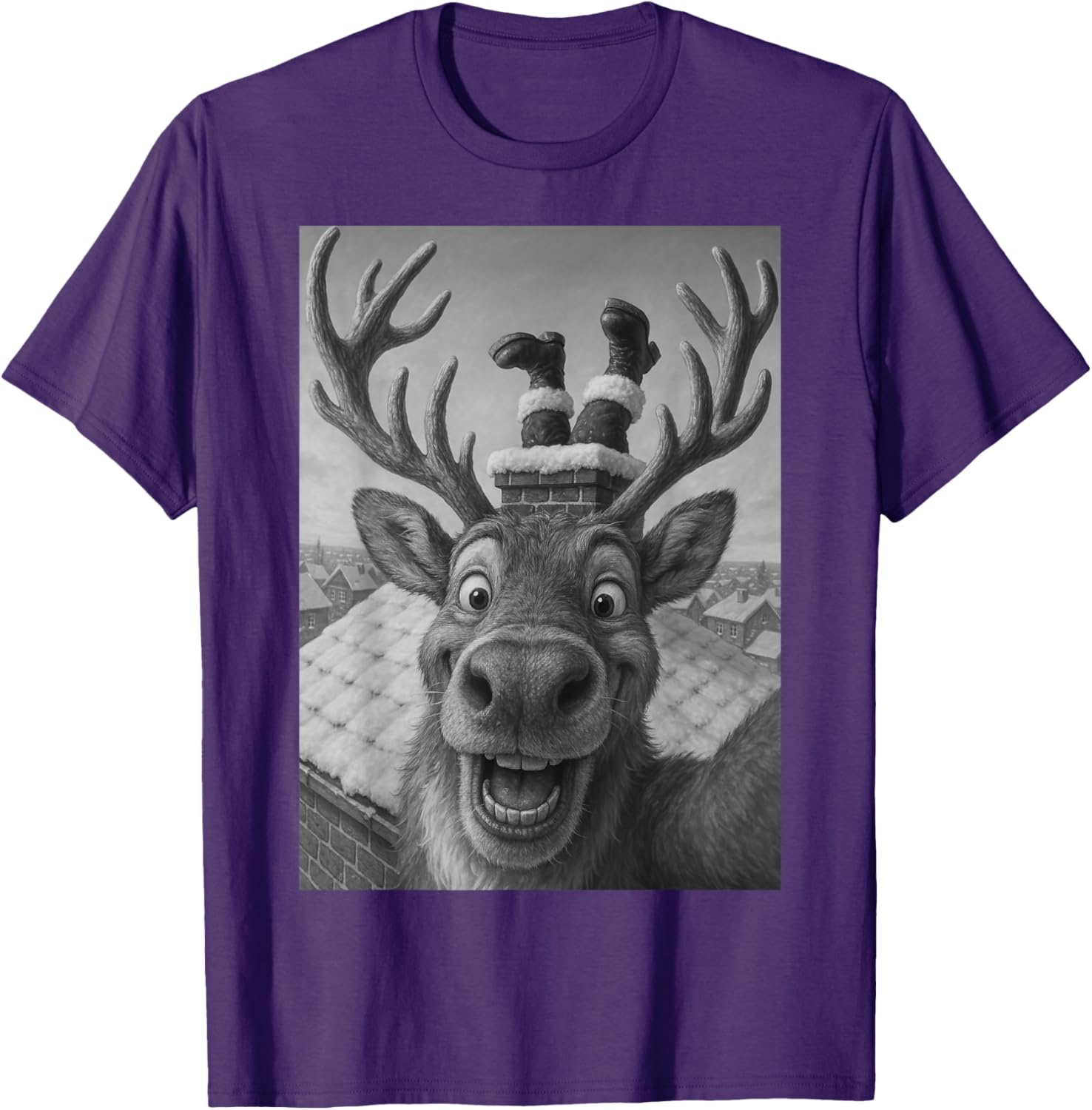 Funny Reindeer Selfie Santa Christmas T-Shirt for Kids and Adults - 16