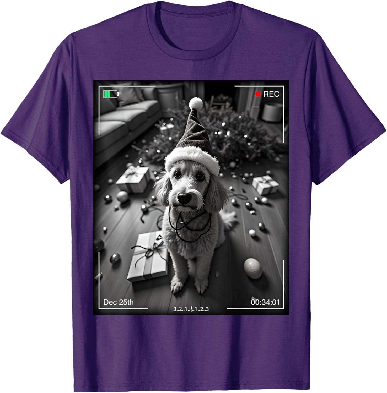 Christmas Poodle Caught on Camera T-Shirt for Dog Lovers and Festive Fun - 5