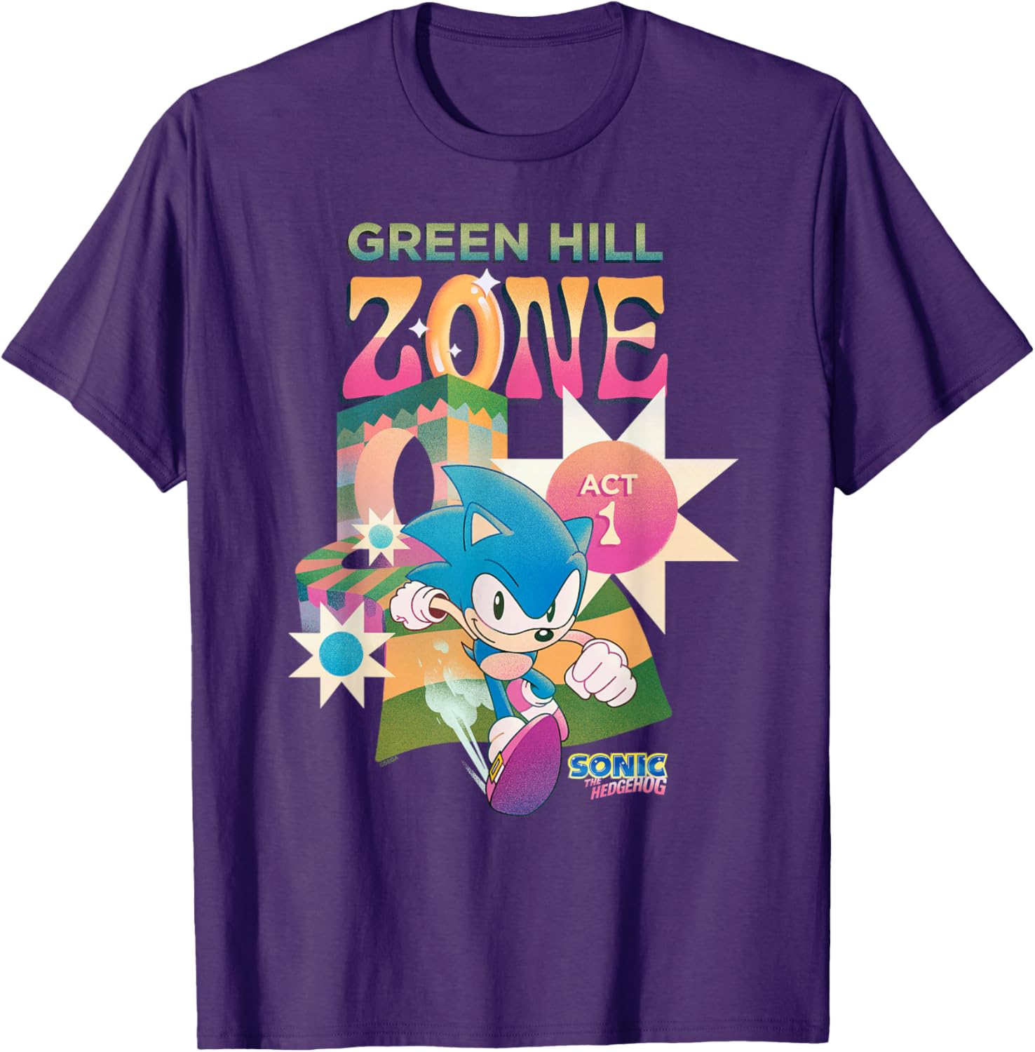 Sonic The Hedgehog Green Hill Zone Act 1 Retro Logo T-Shirt for Gamers - 4