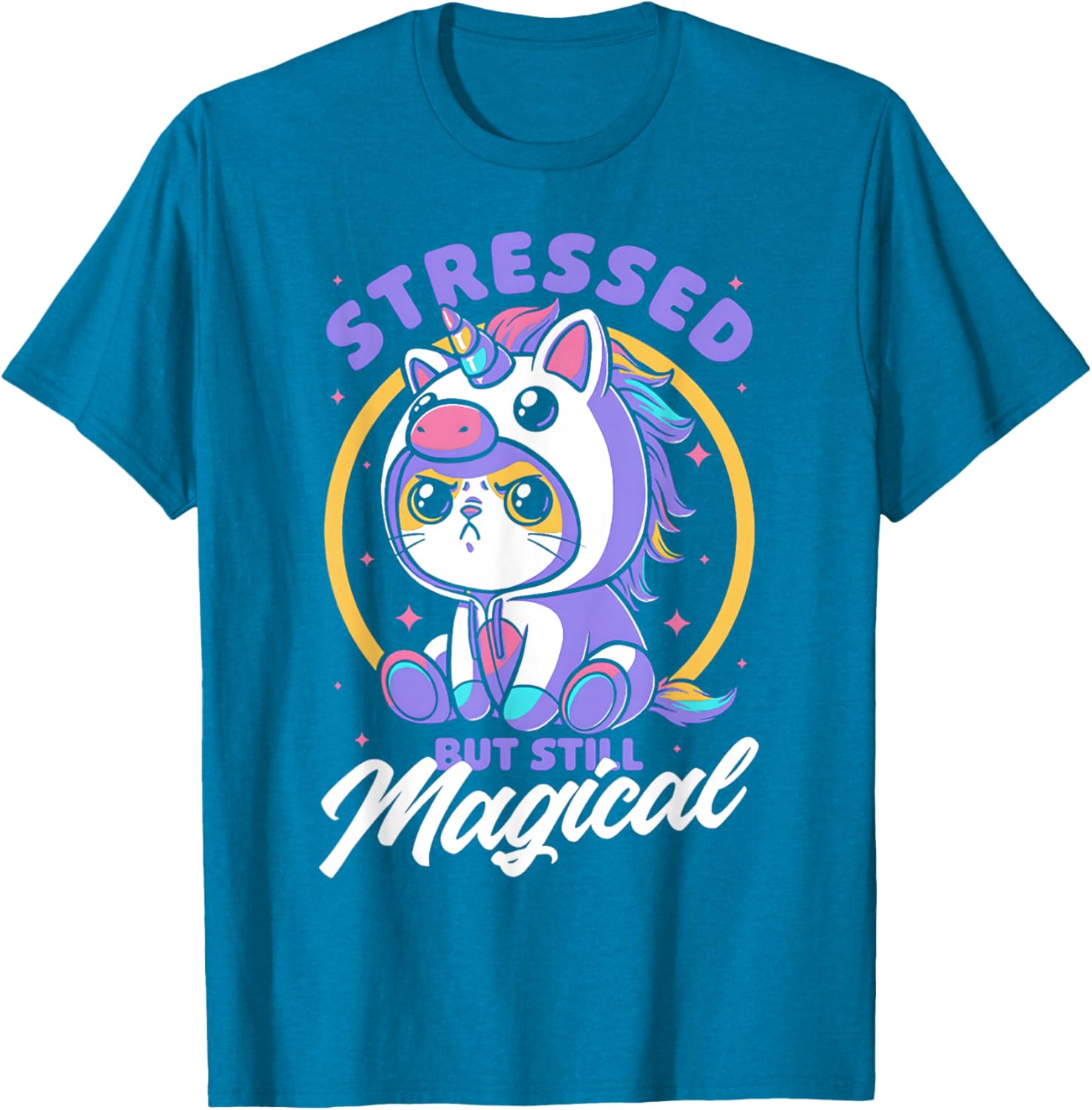 Stressed But Still Magical Cute Cat Unicorn T-Shirt for Cat Lovers - 4