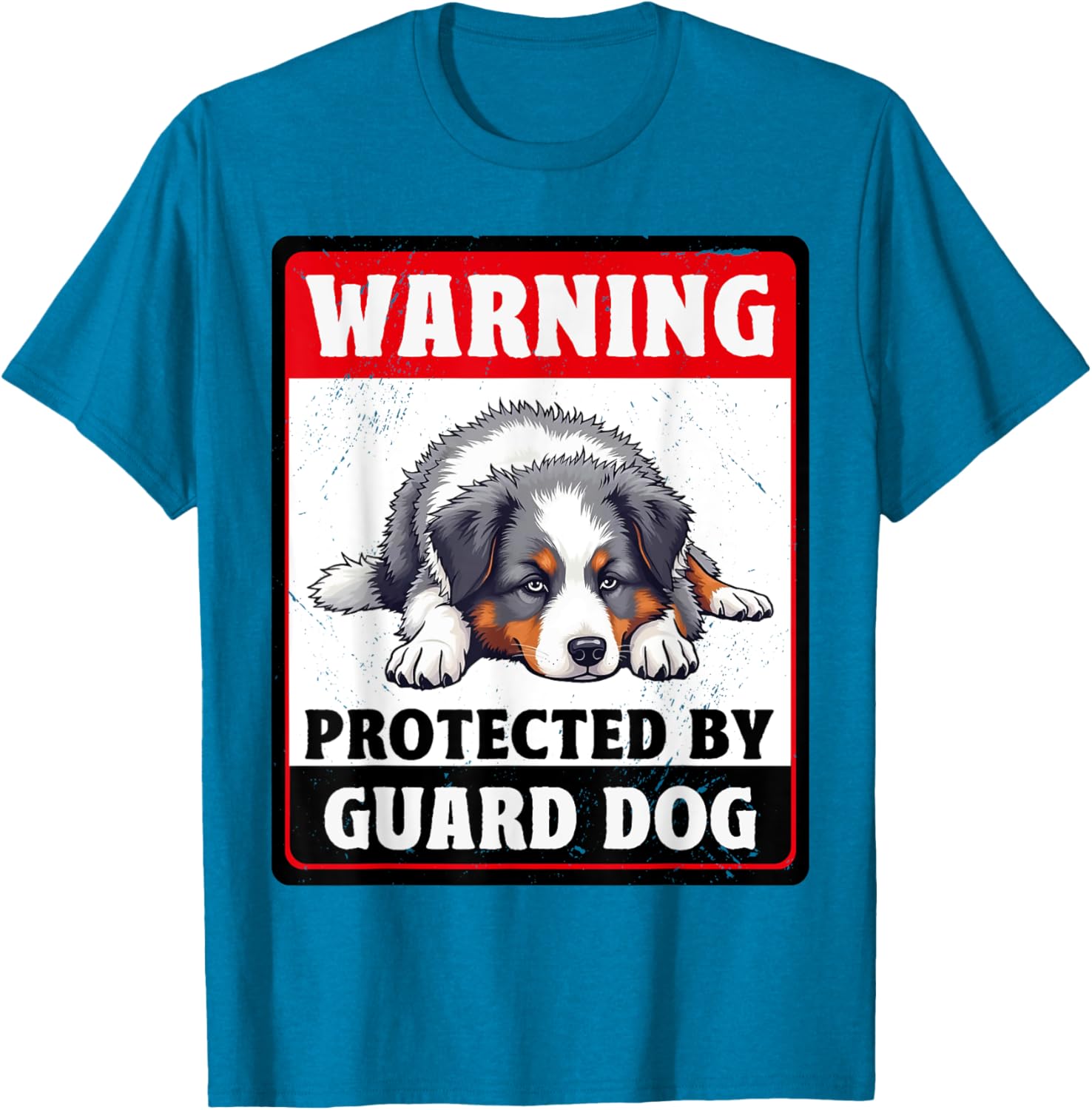 Warning Protected by Australian Shepherd Dog T-Shirt for Men and Women - 8