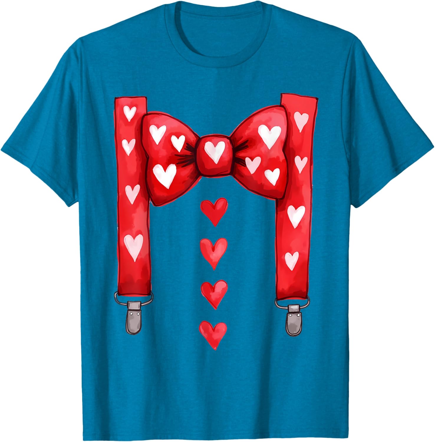 Red Hearts Bow Tie Suspenders T-Shirt for Toddler Boys Valentine's Day - 16