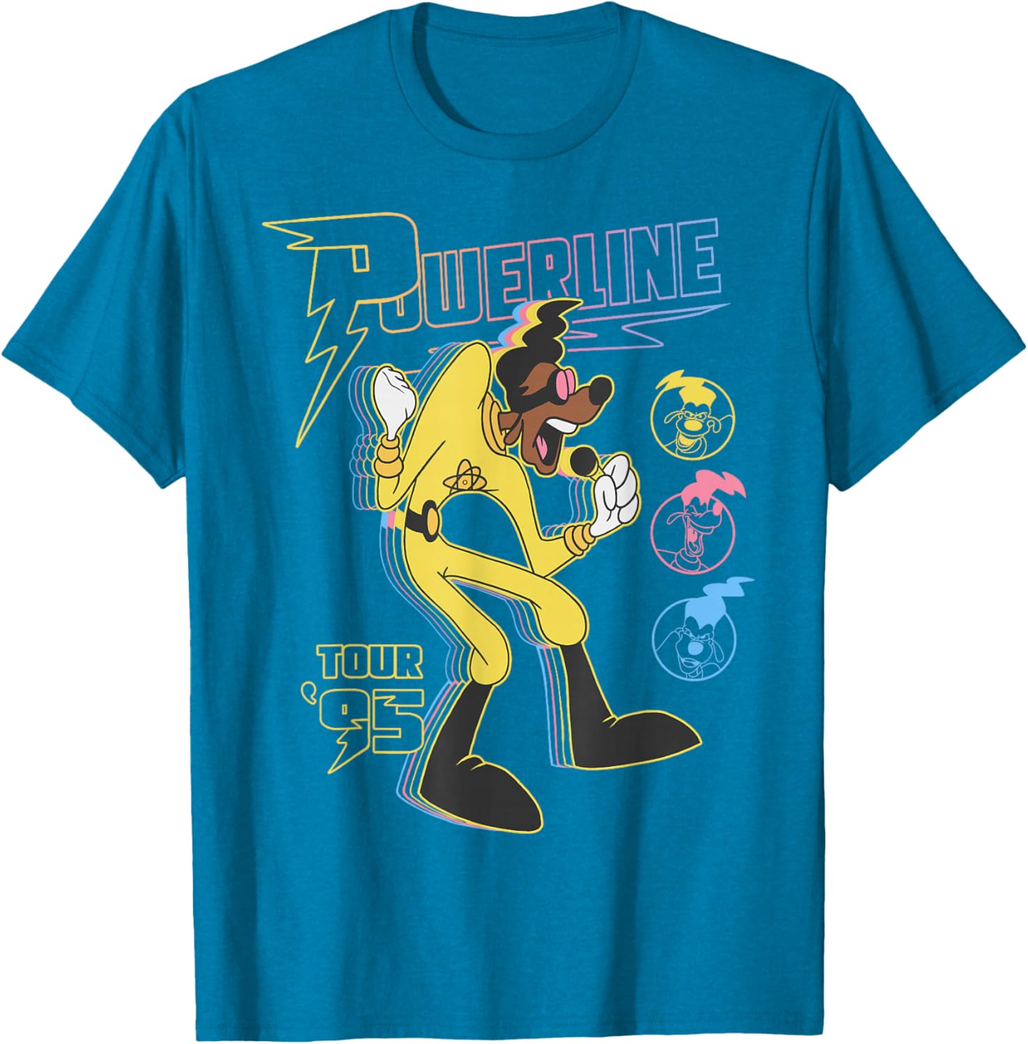 Retro Goofy Movie Powerline Tour 95 Neon Poster T-Shirt for Fans - 9