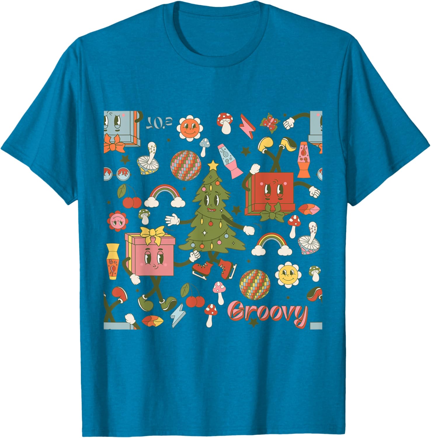 Retro 1970s Disco Christmas Tree Ugly Xmas T-Shirt for Fun Holiday Style - 10
