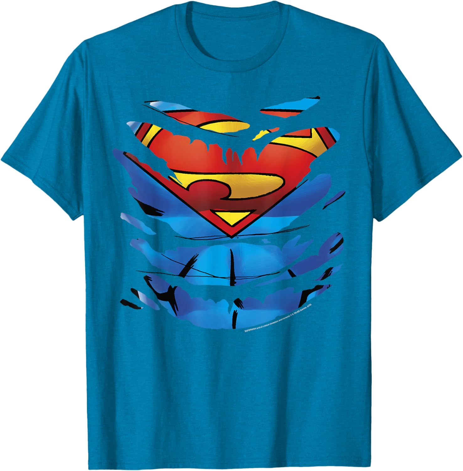 Superman Costume Rip Through T-Shirt for Fans of DC Comics Apparel - 1