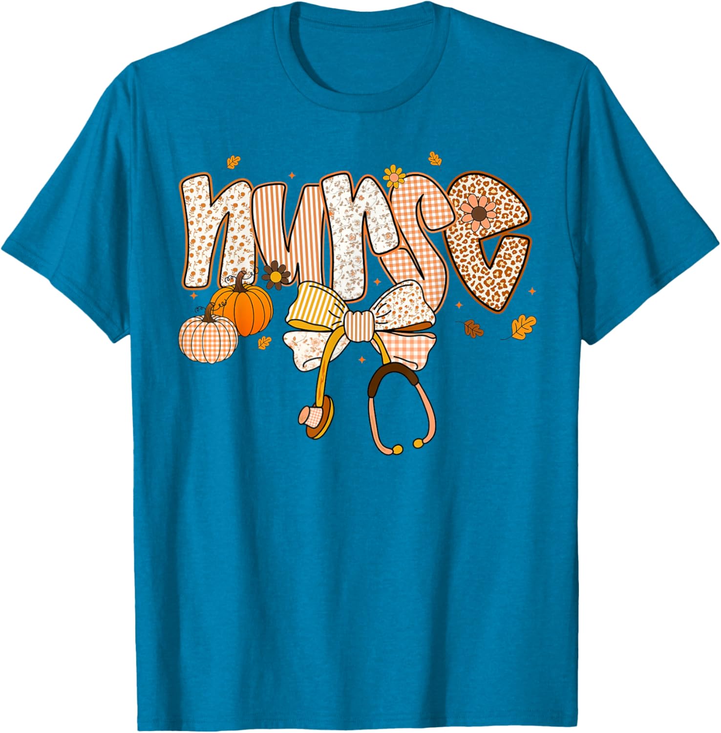 Pumpkin Nurse Thanksgiving Stethoscope Fall Scrub Top T-Shirt for ER - 18