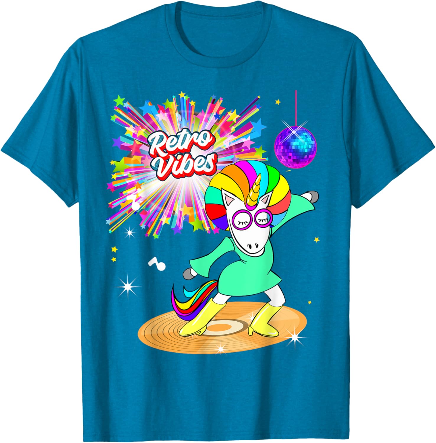 Retro Vibes Unicorn Dancing on Vinyl T-Shirt for Moms and Wives - 1