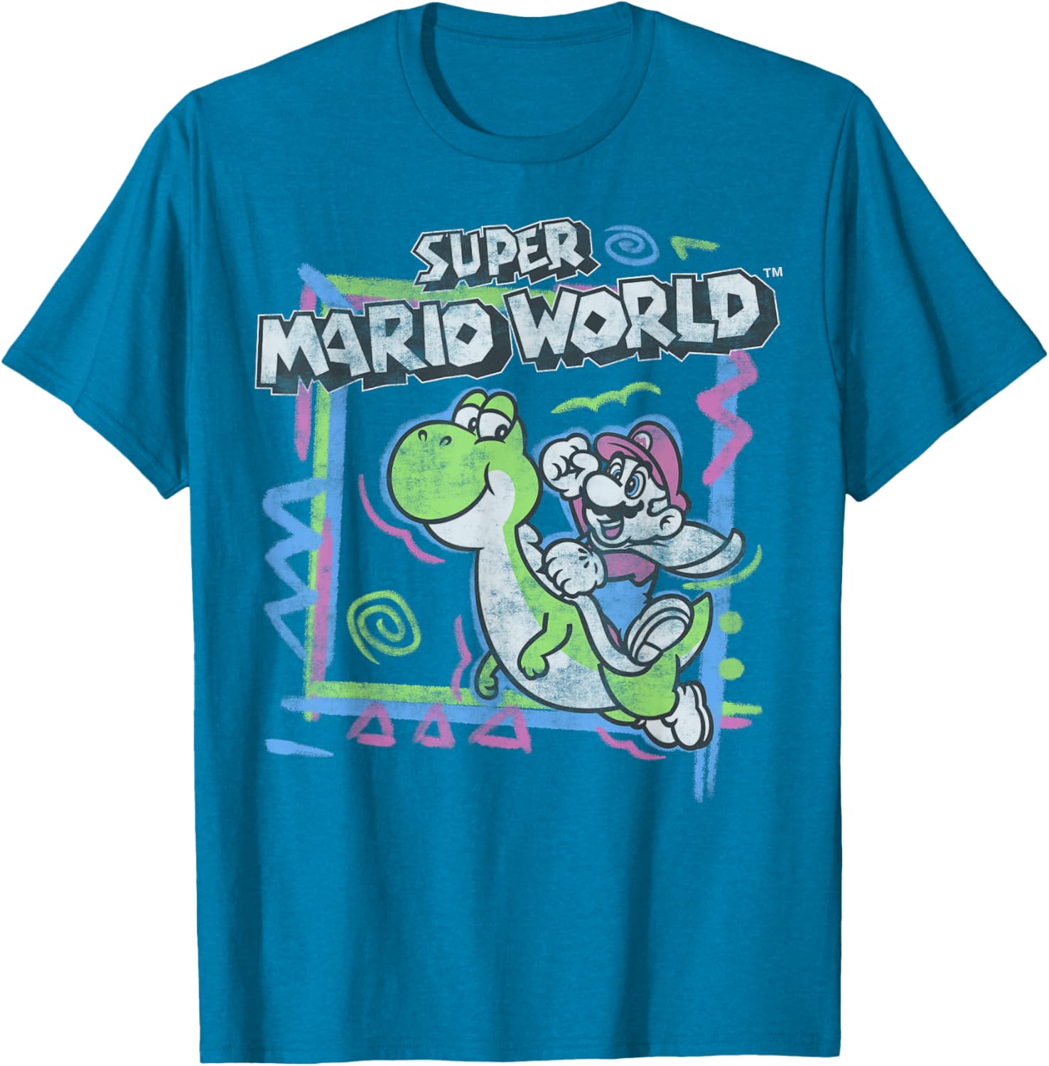 Retro Super Mario World Neon Yoshi Ride T-Shirt for Gamers and Fans - 2