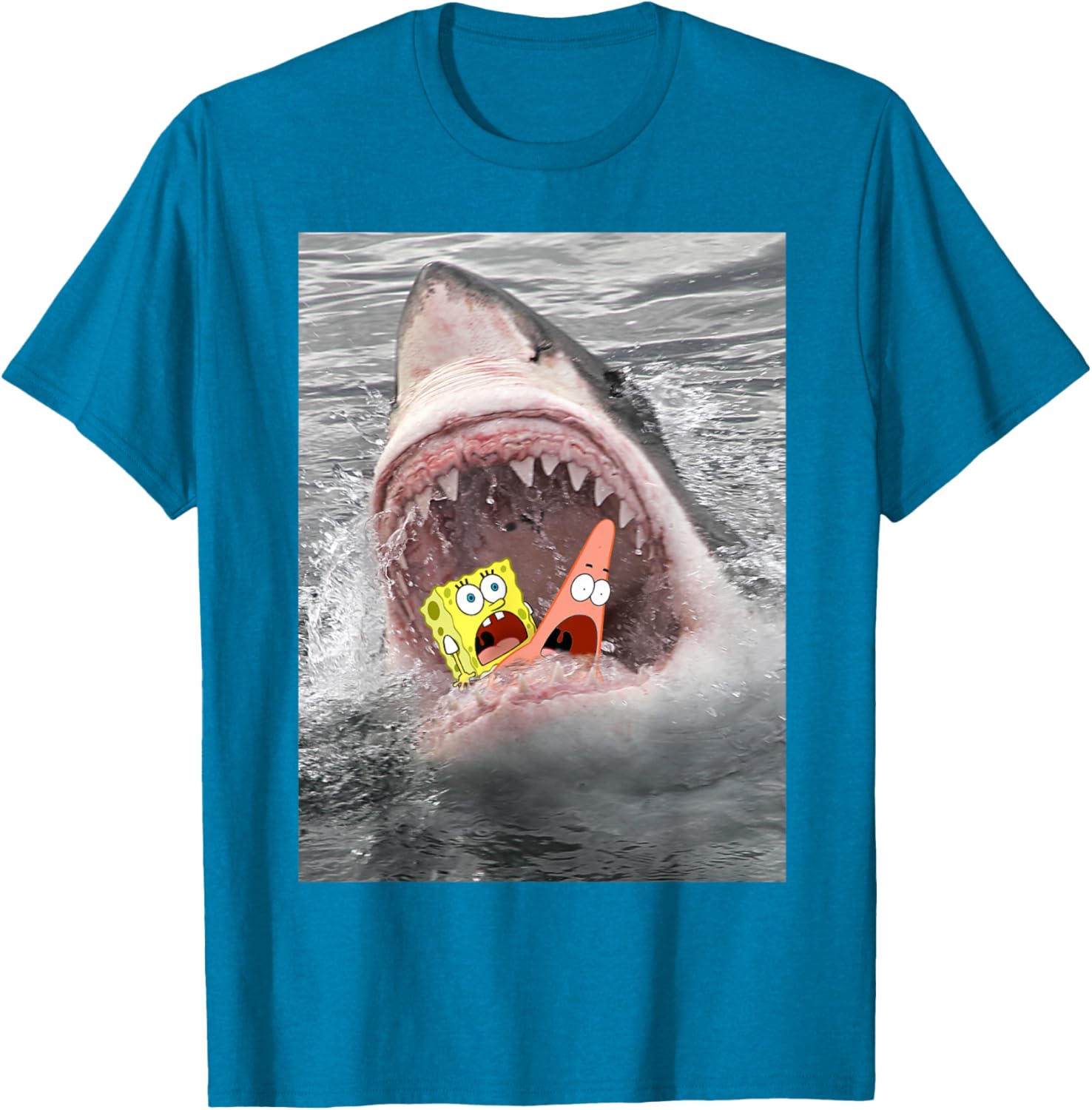Spongebob SquarePants Shark Attack Funny T-Shirt for Cartoon Fans - 4