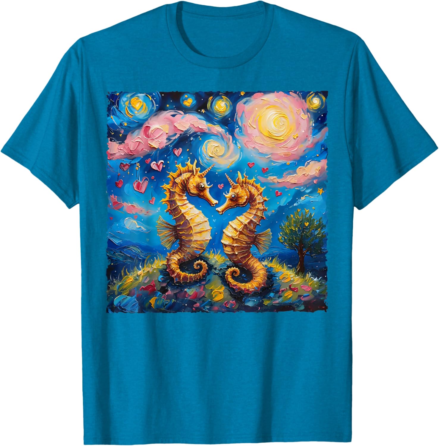 Seahorse Van Gogh Starry Night Couples T-Shirt for Valentine's Day Gift - 22