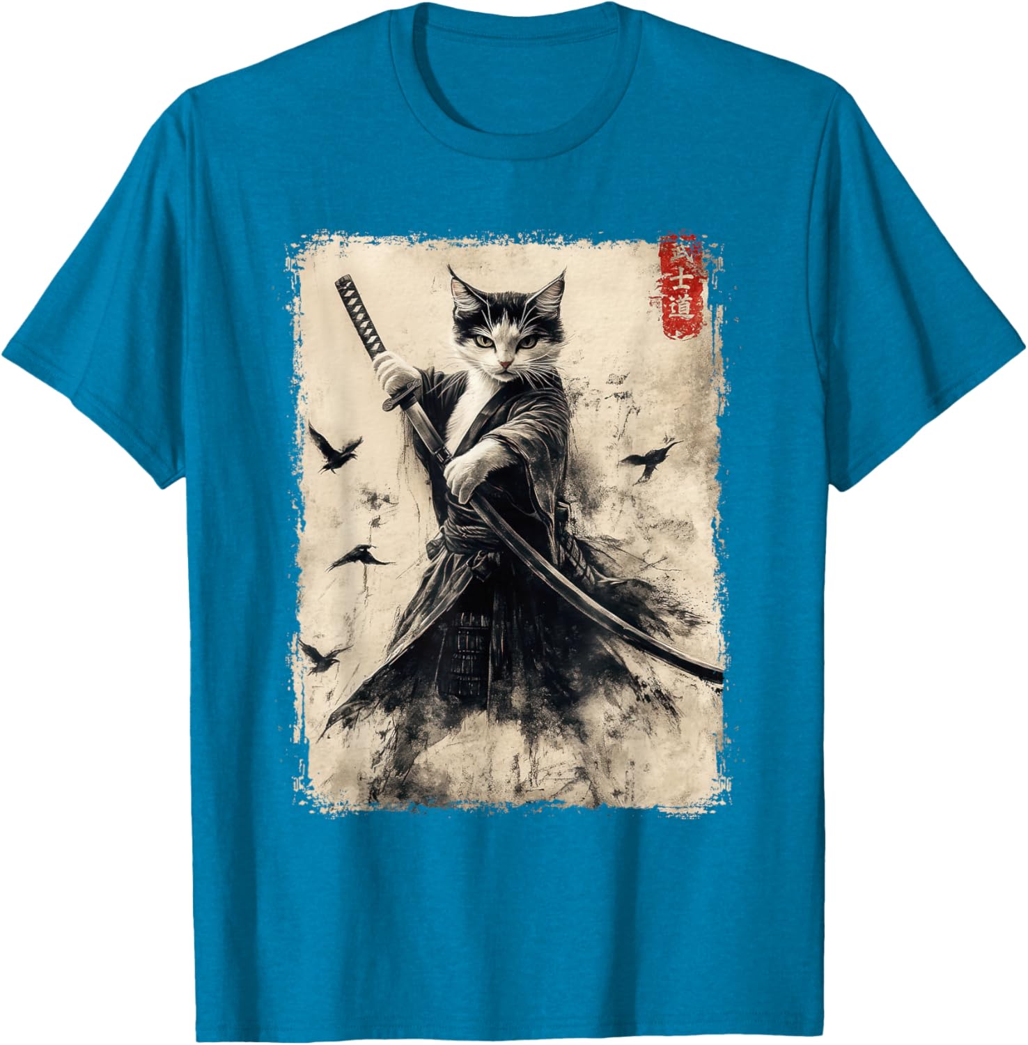 Samurai Cat Vintage Anime Graphic Tee – Cool Japanese Art T-Shirt - 3
