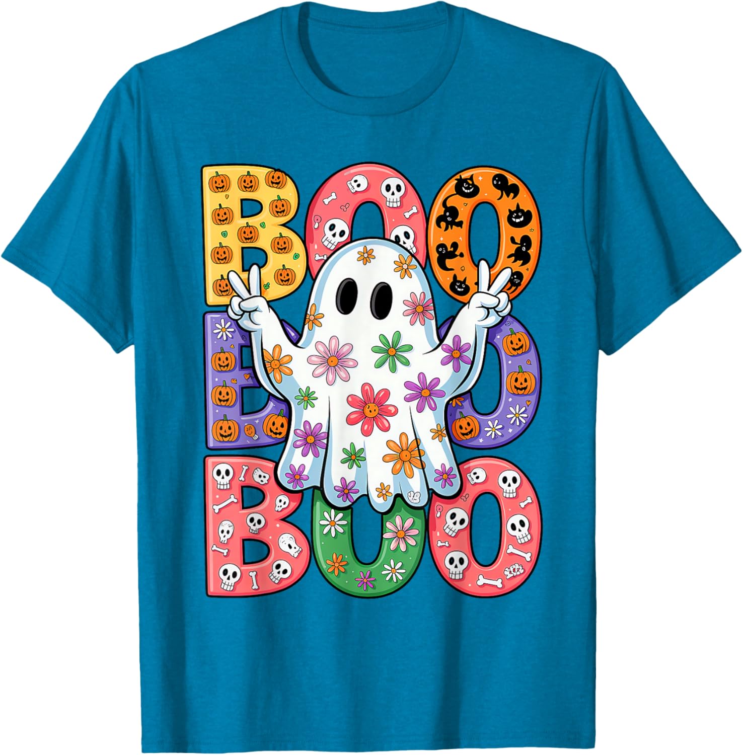 Cute Ghost Floral Halloween T-Shirt for Kids - Spooky Season Fun - 26