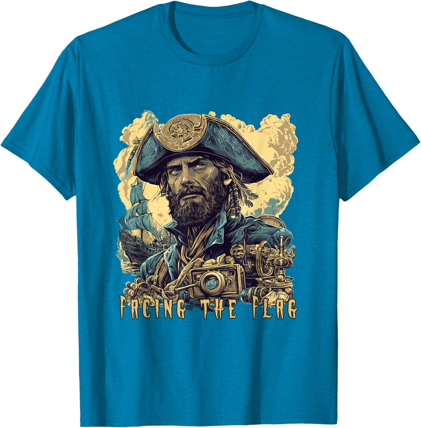 Vintage Jules Verne Sci-Fi T-Shirt Featuring Facing the Flag Design - 6