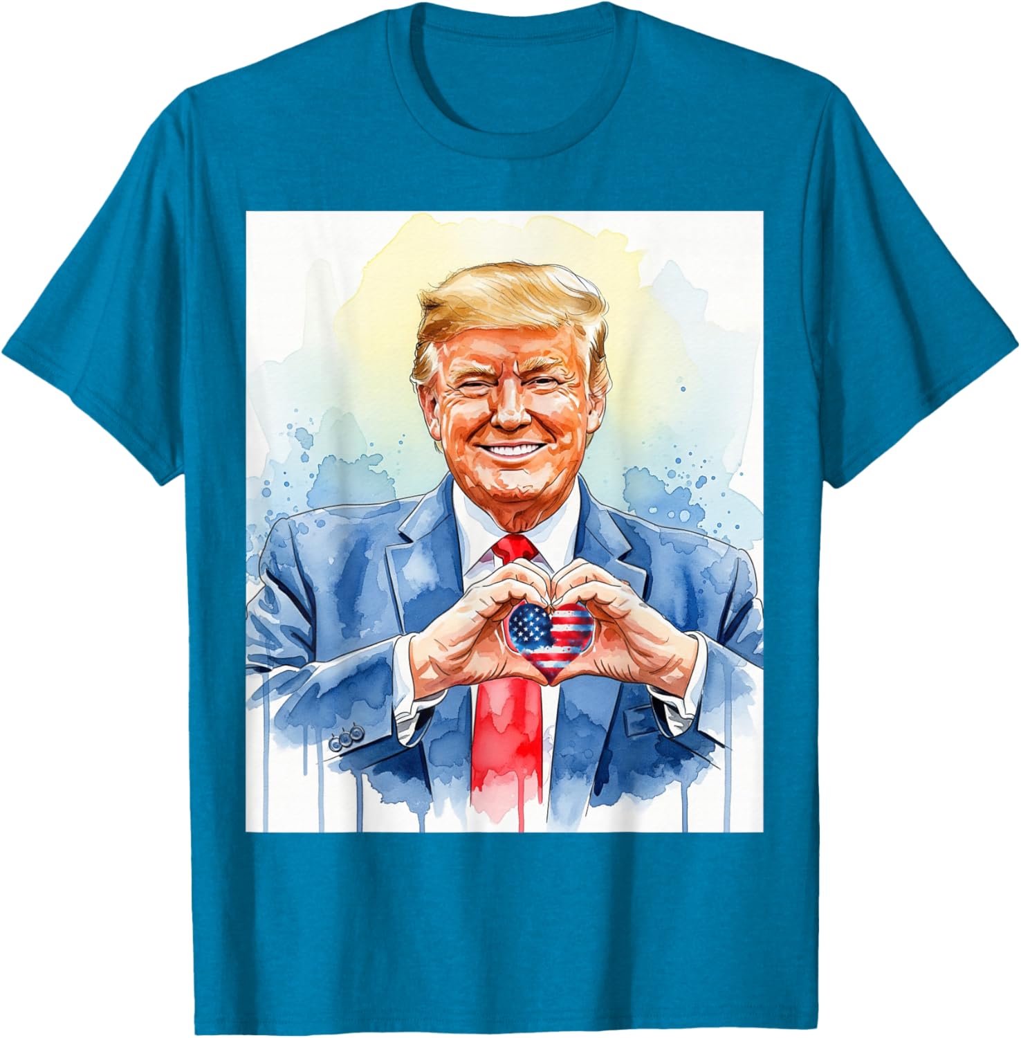 Patriotic Watercolor Trump Heart Hands T-Shirt for Proud Americans - 28