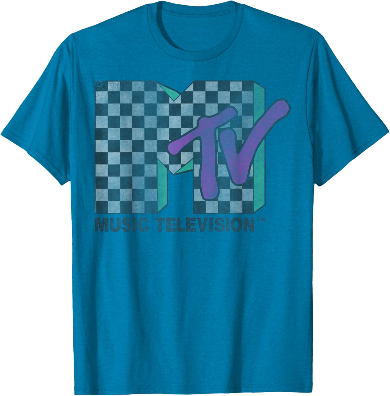 Retro MTV Checkered Distressed Logo Short Sleeve T-Shirt for Trendy Style - 7