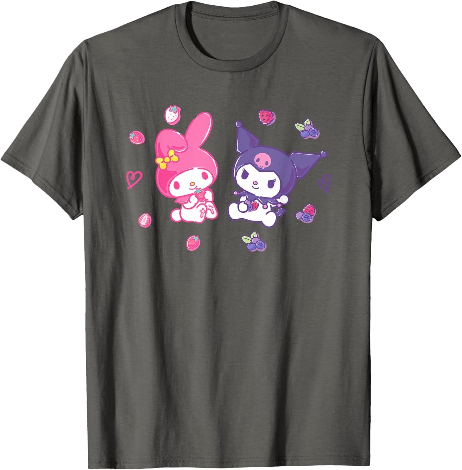 Sanrio Kuromi and My Melody Berry T-Shirt for Kids, Small Black Design - 18